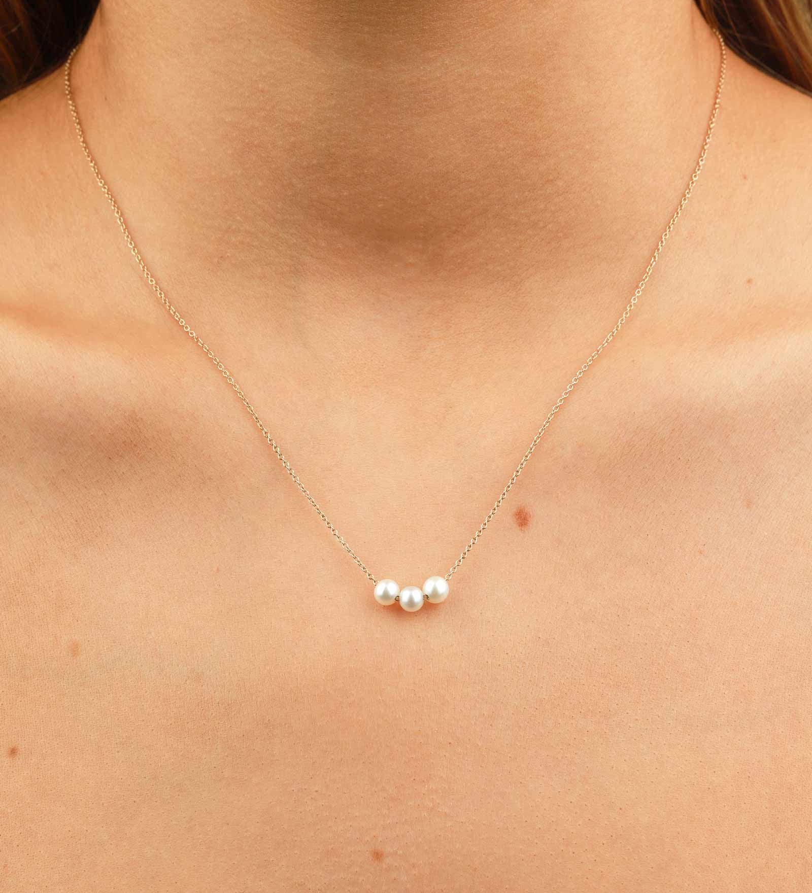 Zoe Chicco-3 Pearl Necklace-Necklaces-14k Yellow Gold, White Pearl-Blue Ruby Jewellery-Vancouver Canada