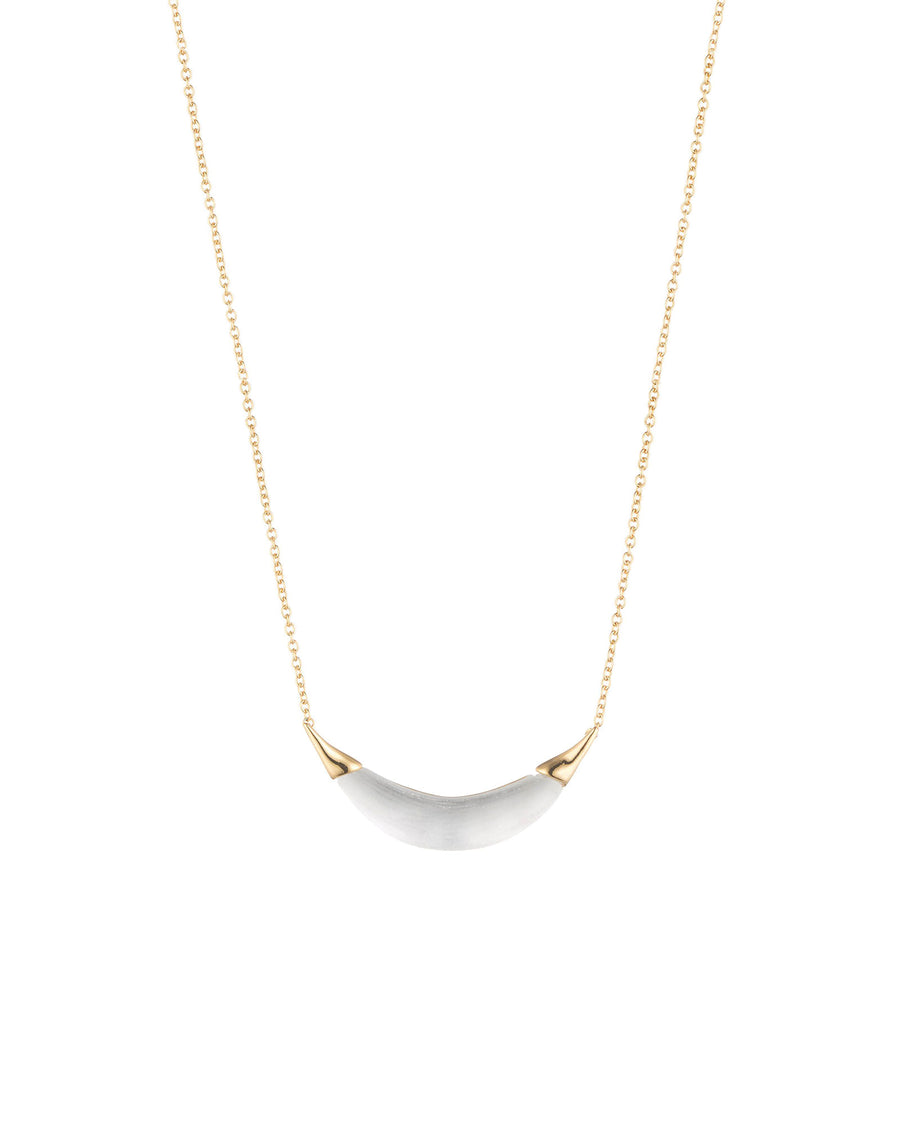 Gold Capped Crescent Lucite Necklace 14k Gold Plated, White Pearl
