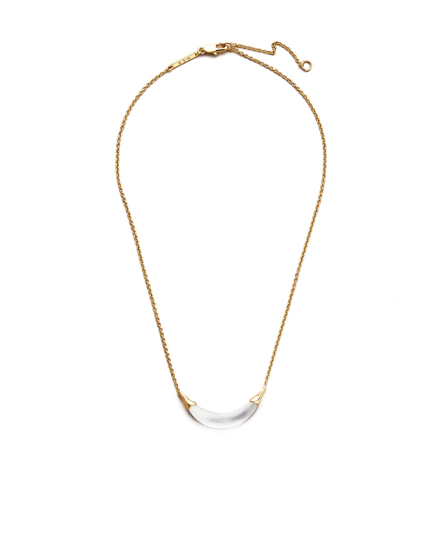 Gold Capped Crescent Lucite Necklace 14k Gold Plated, White Pearl
