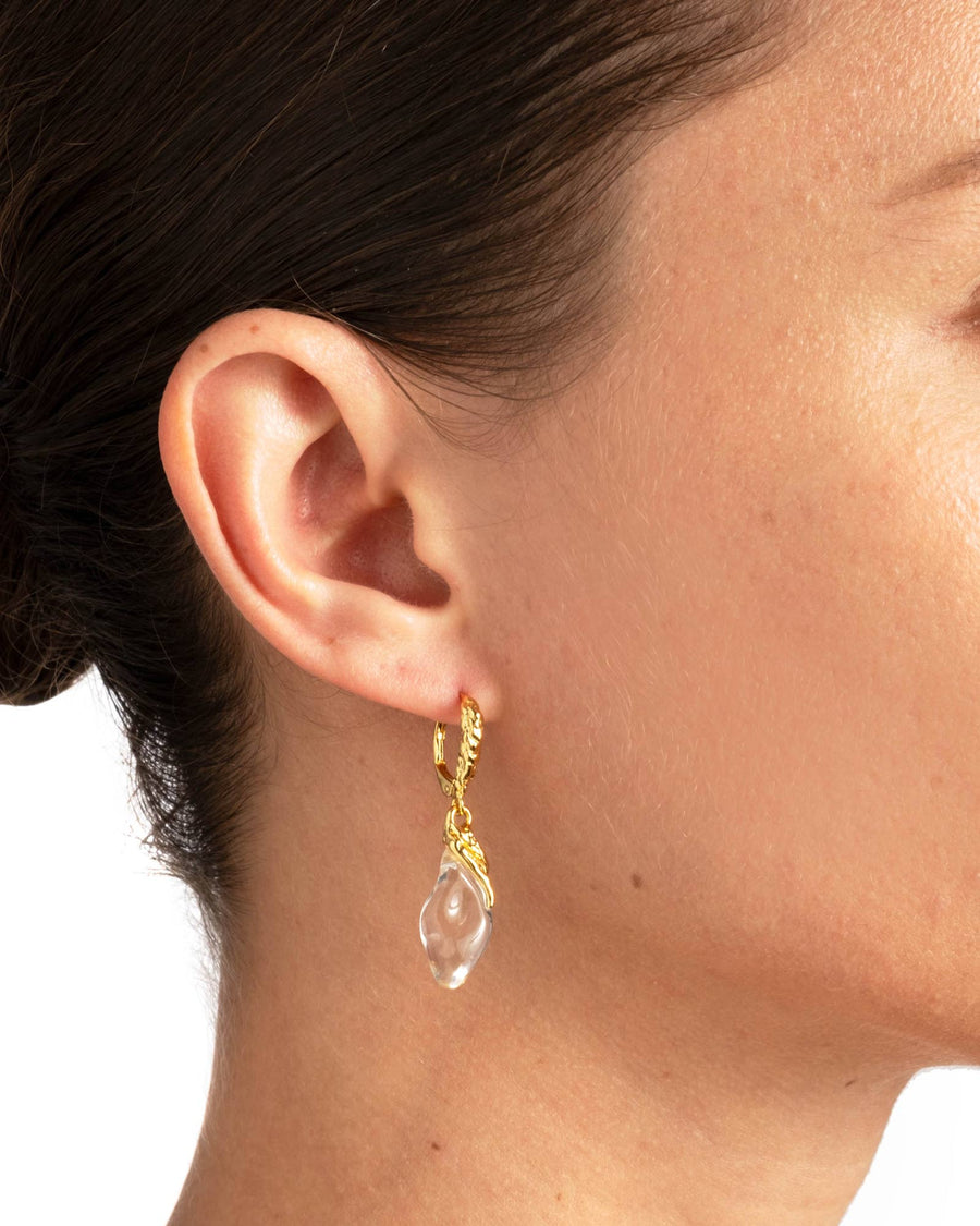 Liquid Vine Leverback Earrings 14k Gold Plated, Clear Lucite