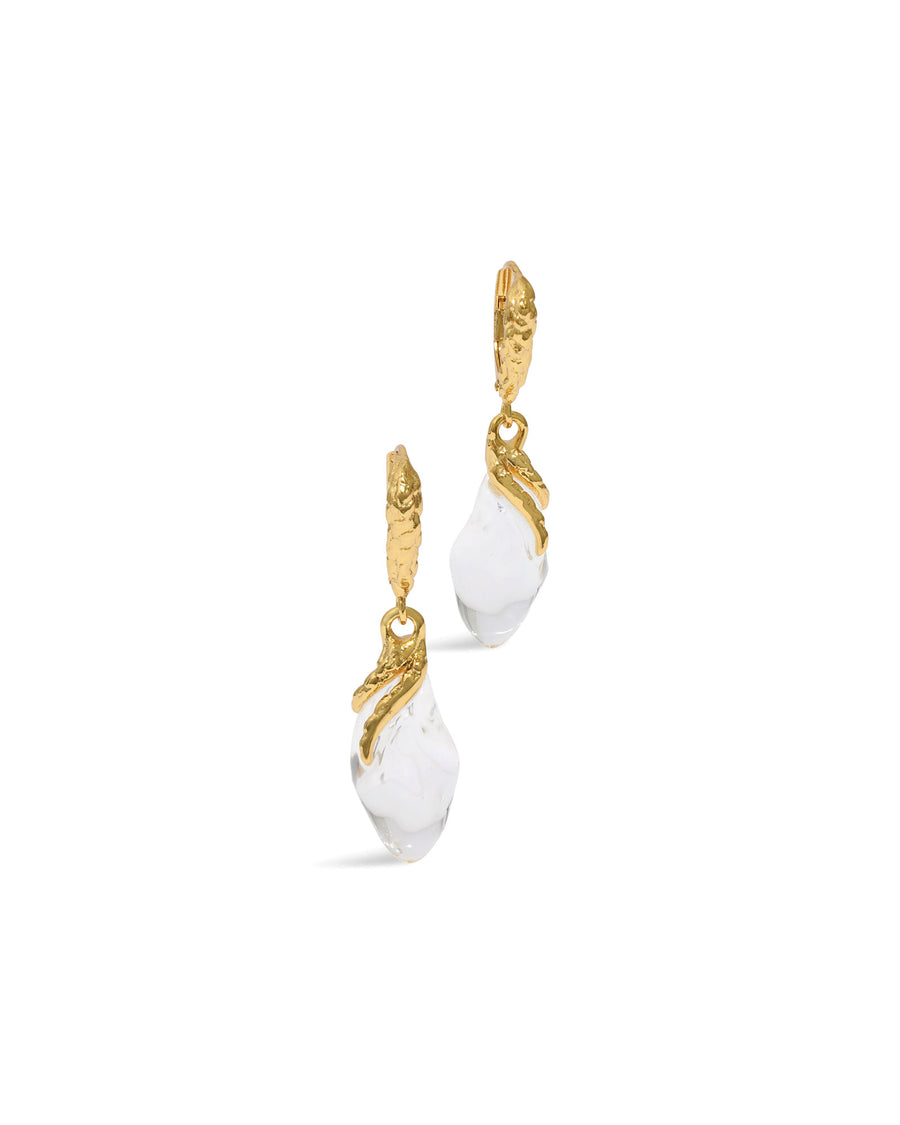 Liquid Vine Leverback Earrings 14k Gold Plated, Clear Lucite