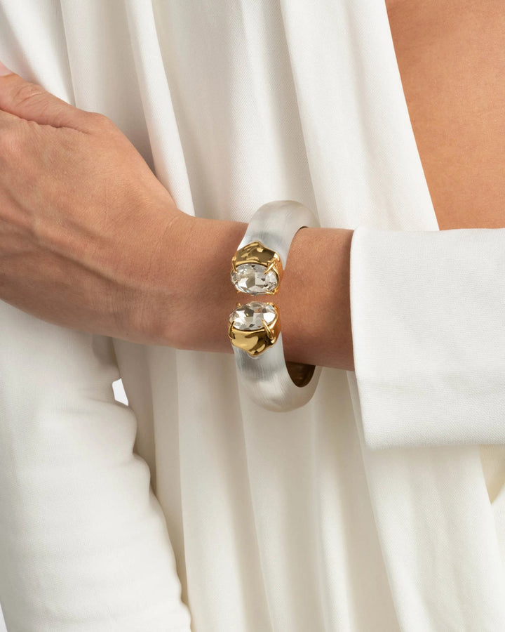 Bonbon Crystal Lucite Hinge Bracelet 14k Gold Plated, White Pearl