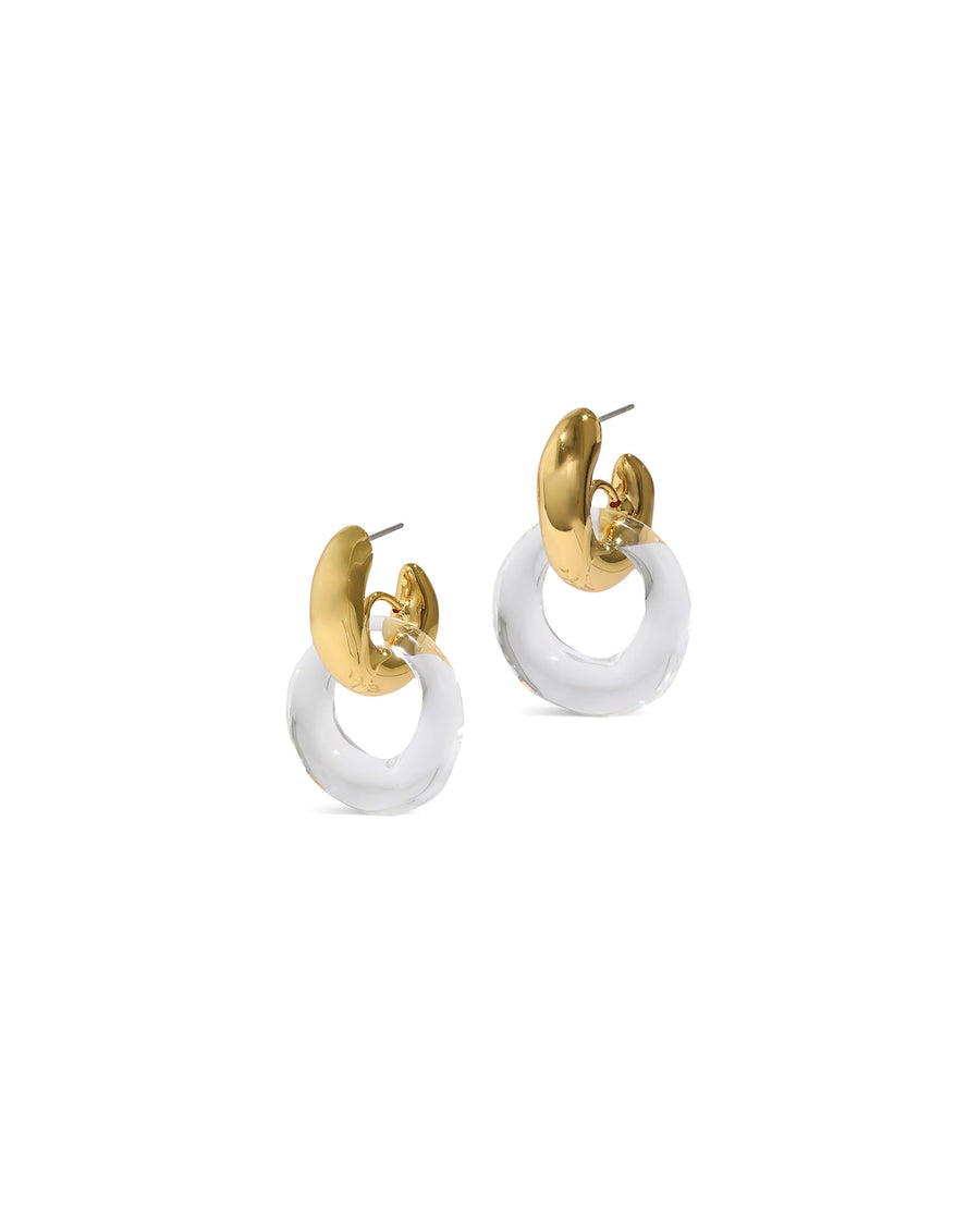 Liquid Lucite Door Knocker Earrings 14k Gold Plated, White Pearl