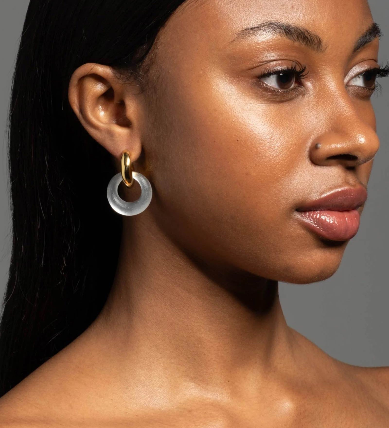 Luminous Lucite Door Knocker Earrings 14k Gold Plated, Pewter Lucite