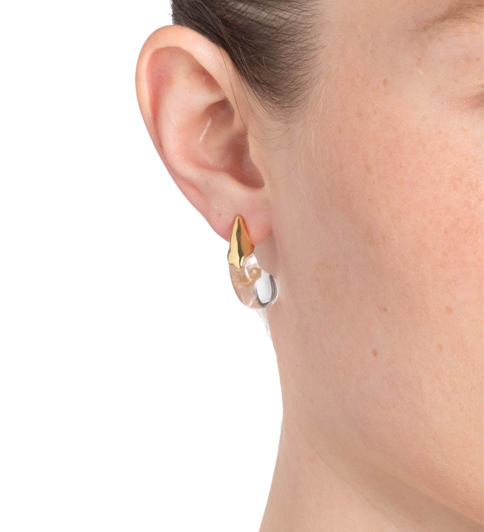 Alexis Bittar-Liquid Lucite Arched Small Post Earrings-Earrings-14k Gold Plated, Clear Lucite-Blue Ruby Jewellery-Vancouver Canada