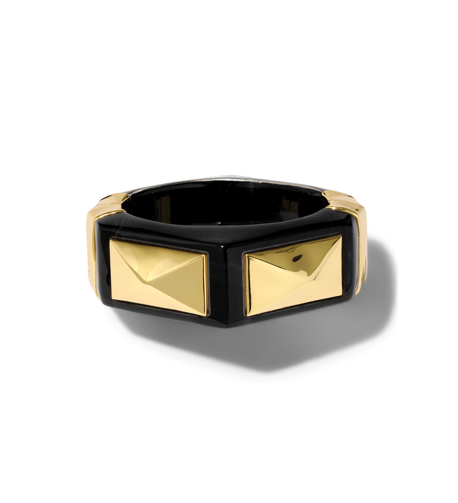 Luminous Lucite Armor
Hinge Bracelet 14k Gold Plated, Onyx Lucite