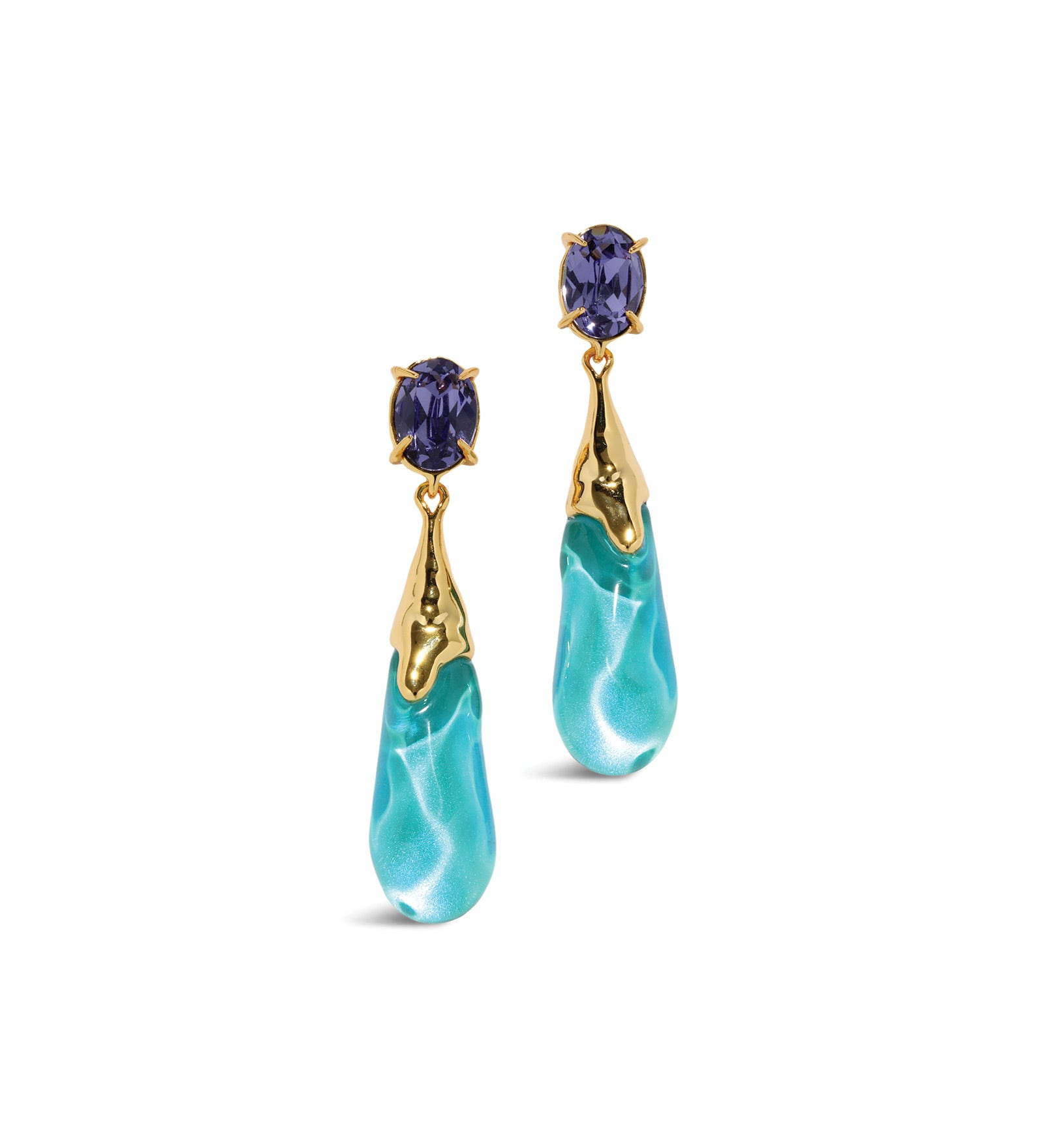 BonBon Crystal Small
Teardrop Earrings 14k Gold Plated, Mediterranean Opal Lucite
