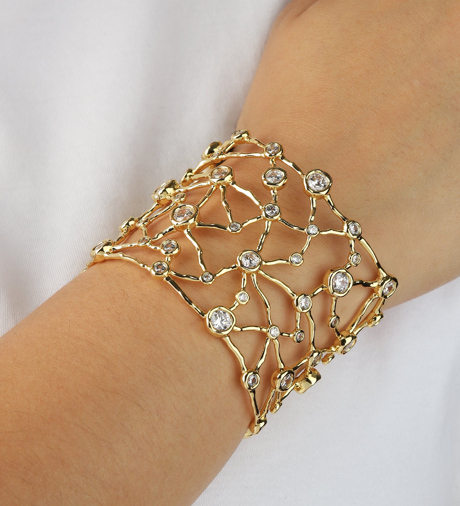 Alexis Bittar-Asterales Gold CZ Wide Cuff-Bracelets-Blue Ruby Jewellery-Vancouver Canada