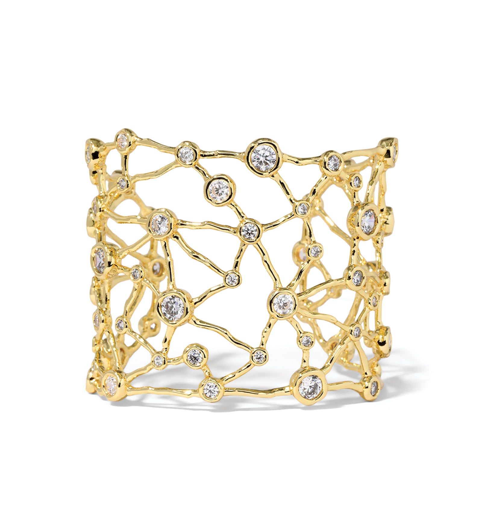 Asterales Gold Cz Celestial Wide Cuff 14k Gold Plated, Cubic Zirconia