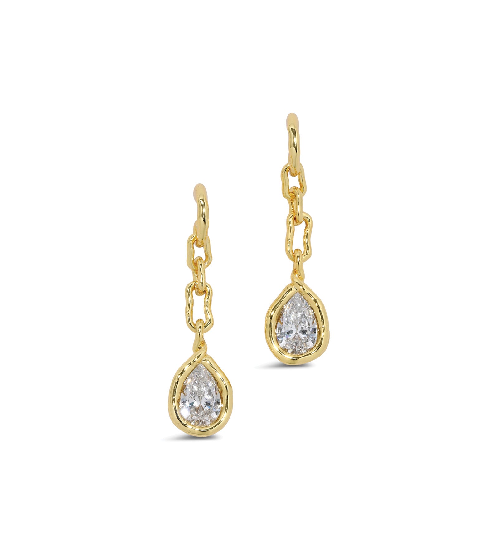 Asterales Gold Link Pear CZ Drop Earring 14k Gold Plated, Cubic Zirconia