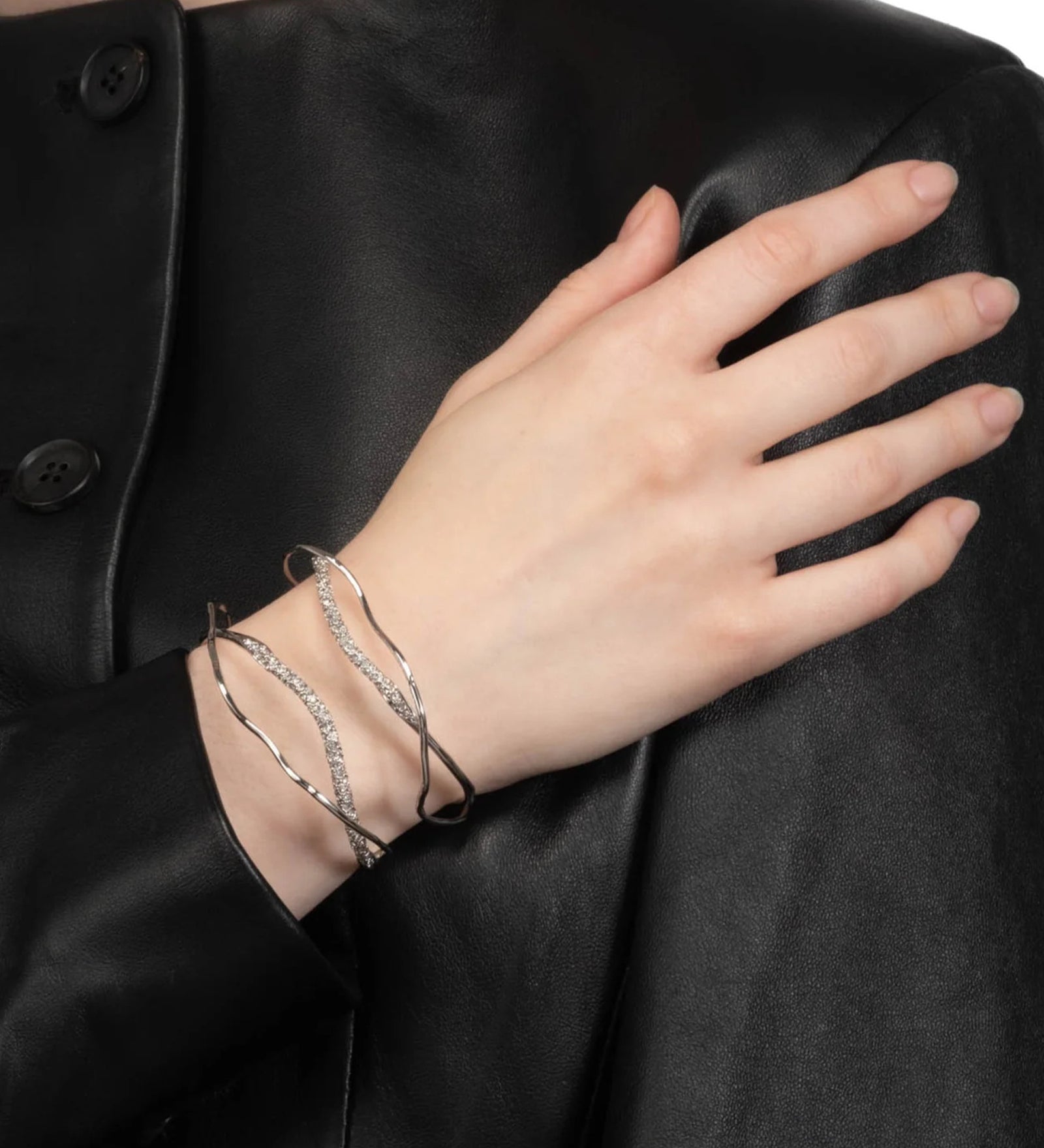 Solanes Crystal Cuff Bracelet Rhodium Tone Plated,  Crystal