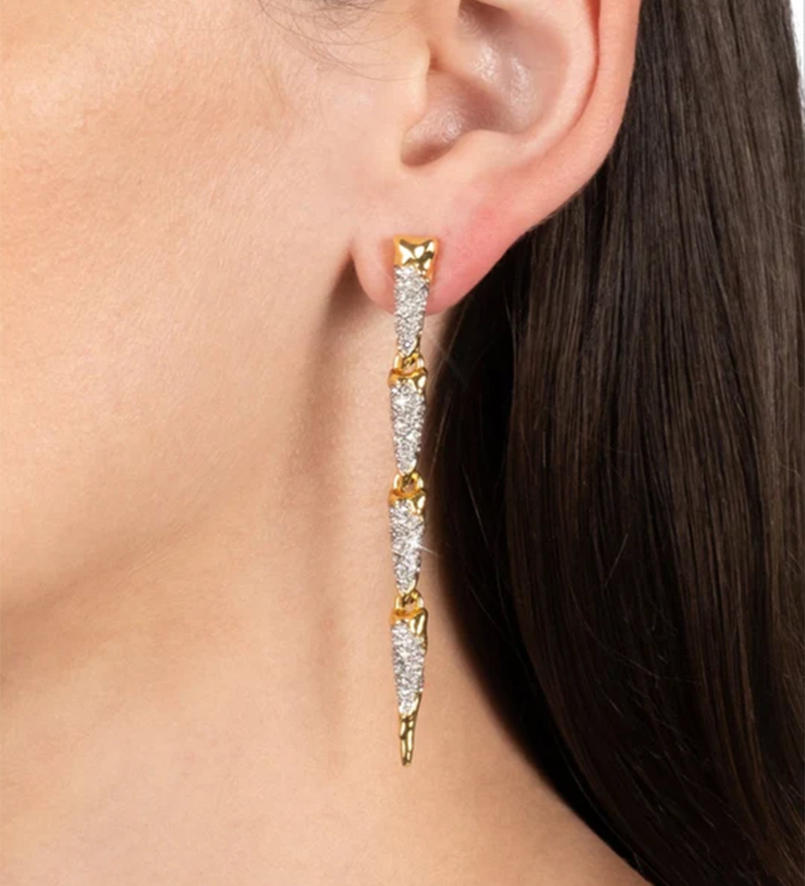 Solanales Crystal Spear Linear Earring 14k Gold Plated, Crystal