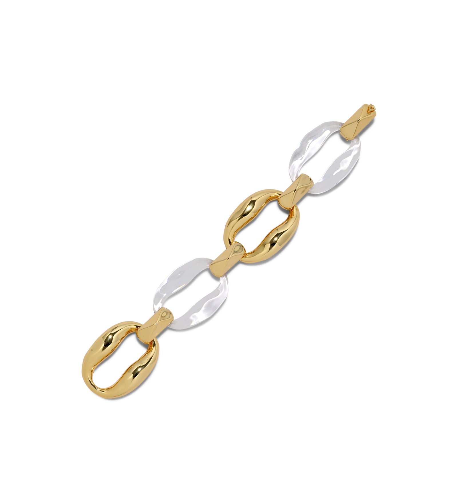 Liquid Lucite Link Bracelet 14k Gold Plated, Clear Lucite