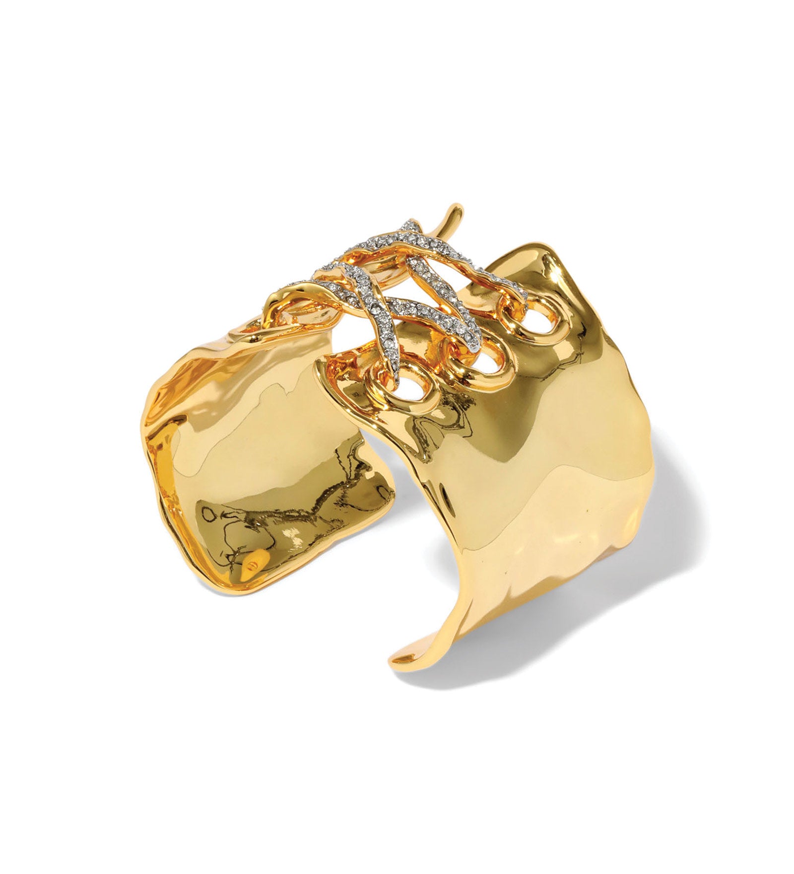 Solanales Gold Crystal Lace Up Cuff Bracelet 14k Gold Plated, Crystal