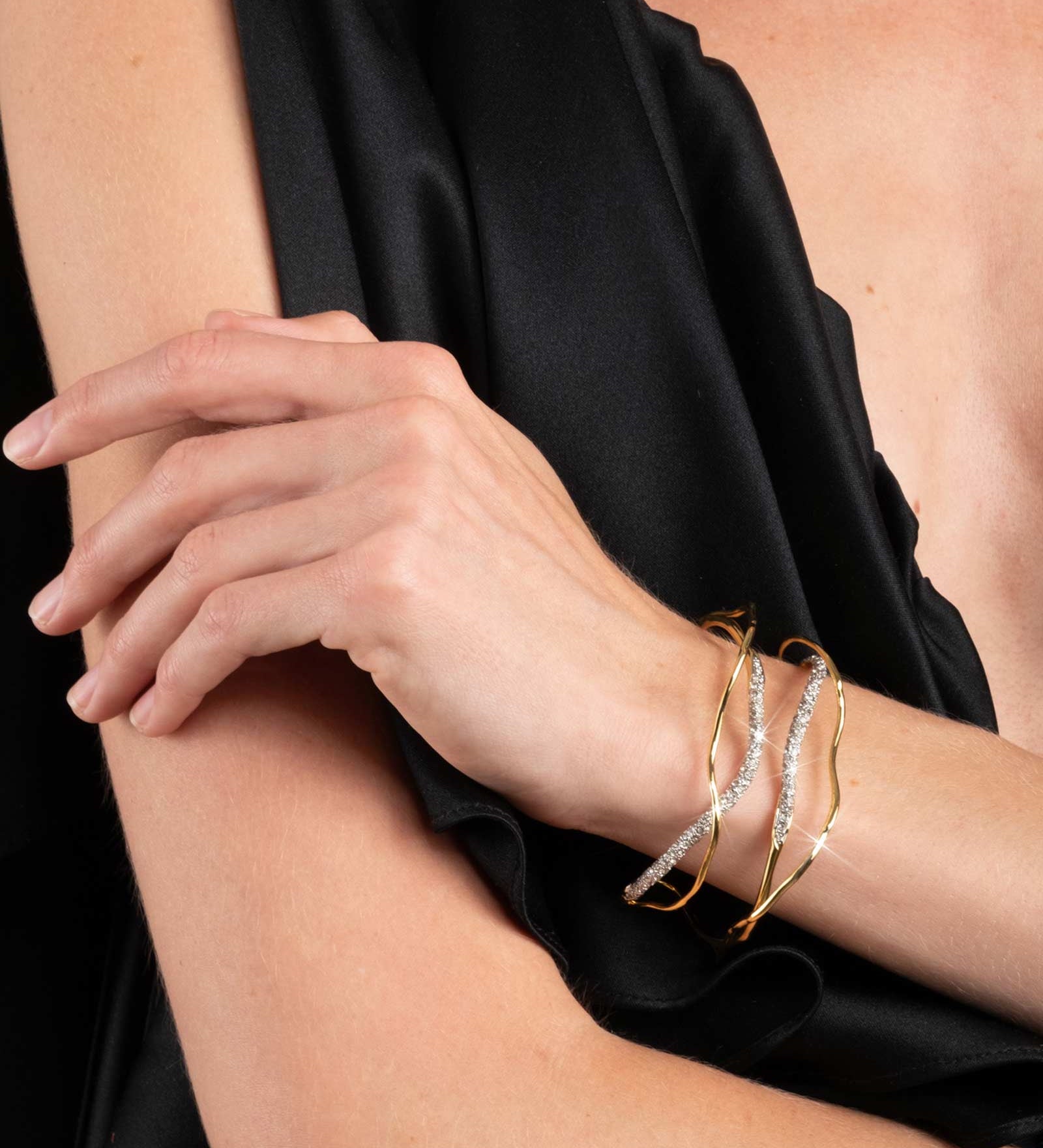Solanales Crystal Cuff Bracelet 14k Gold Plated, Crystal
