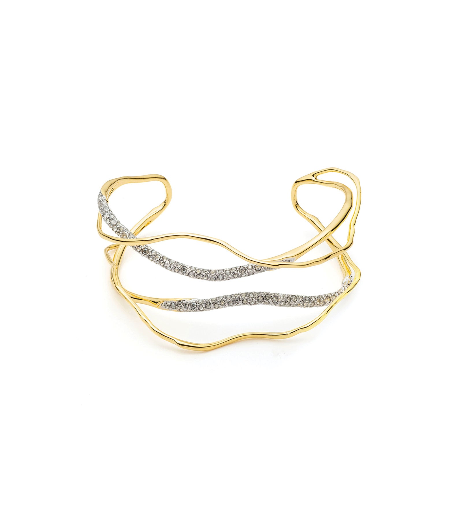 Solanales Crystal Cuff Bracelet 14k Gold Plated, Crystal