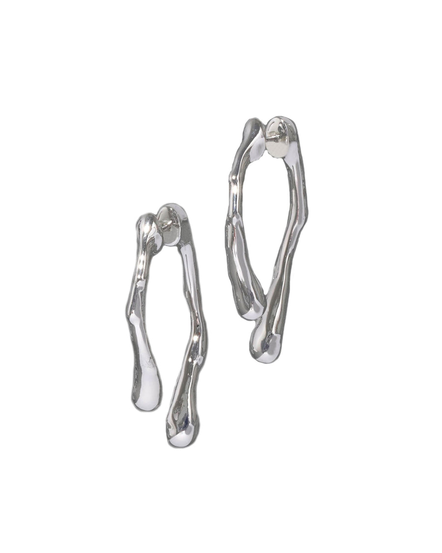 Drippy Silver Front Back Earring Rhodium Tone Plated Brass,