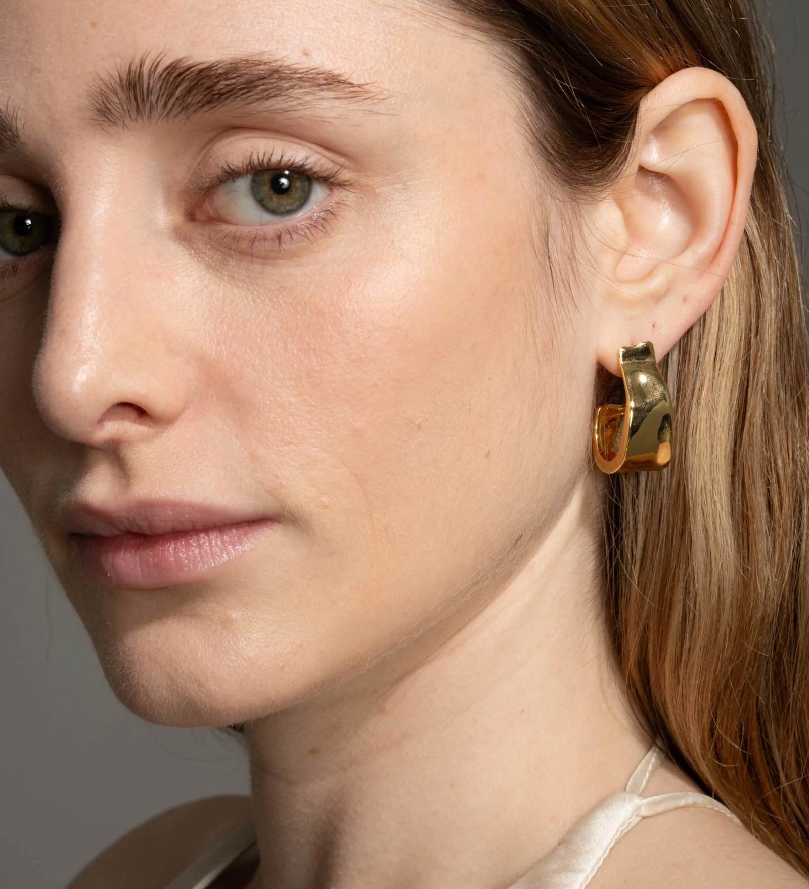 Molten Gold Ribbon Hoop Earring 14k Gold Plated