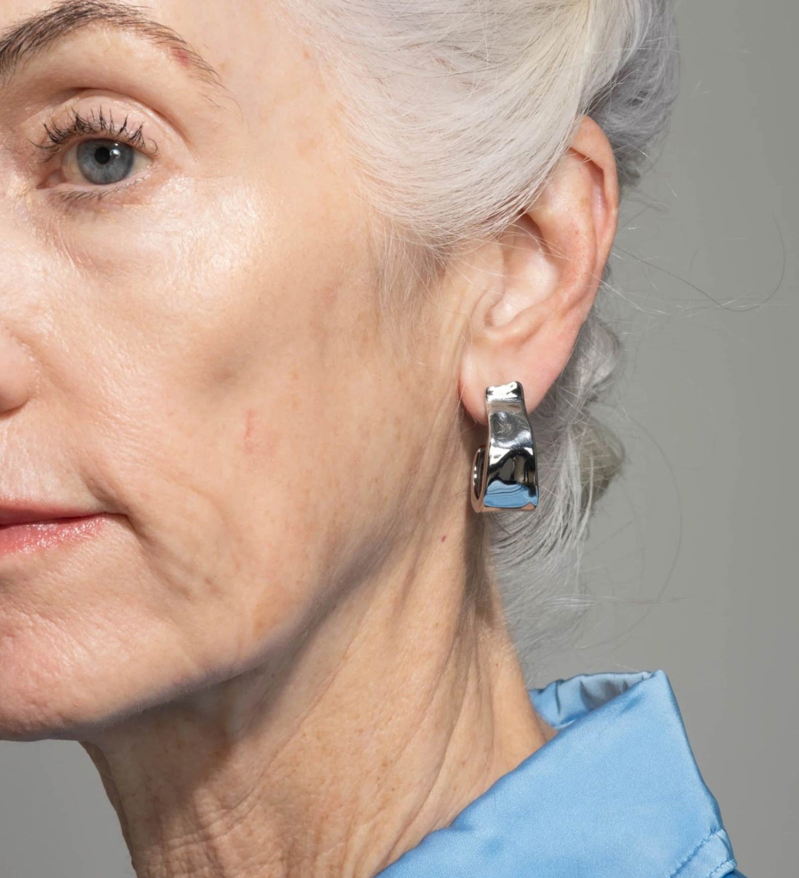 Molten Silver Ribbon Hoop Earring Rhodium Tone Plated Brass,