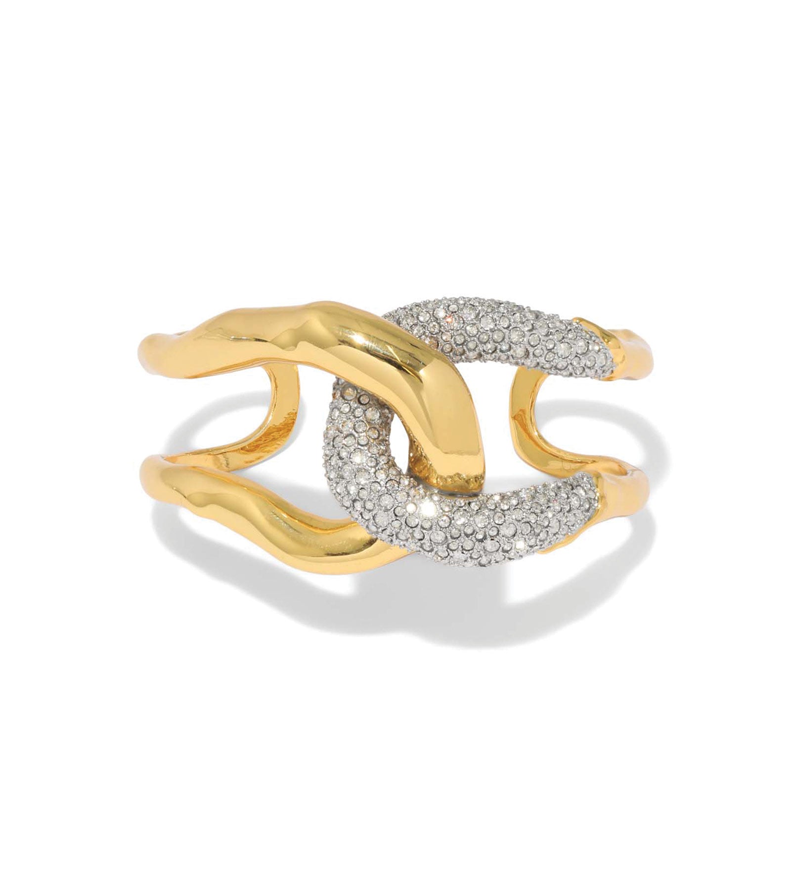 Solanales Crystal Interlocked Cuff Bracelet 14k Gold Plated, Crystal