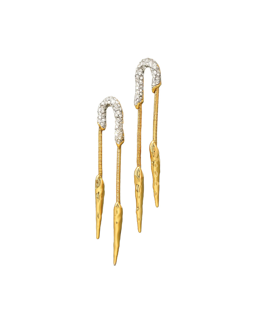 Solanales Crystal Chained Spear 
Earring 14k Gold Plated, Rhodium-tone Plated Brass