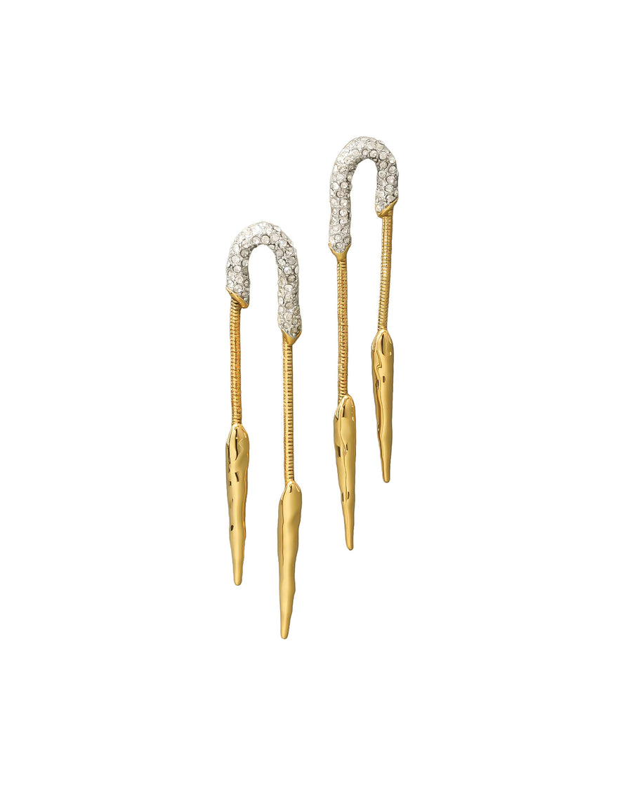 Solanales Crystal Chained Spear 
Earring 14k Gold Plated, Rhodium-tone Plated Brass