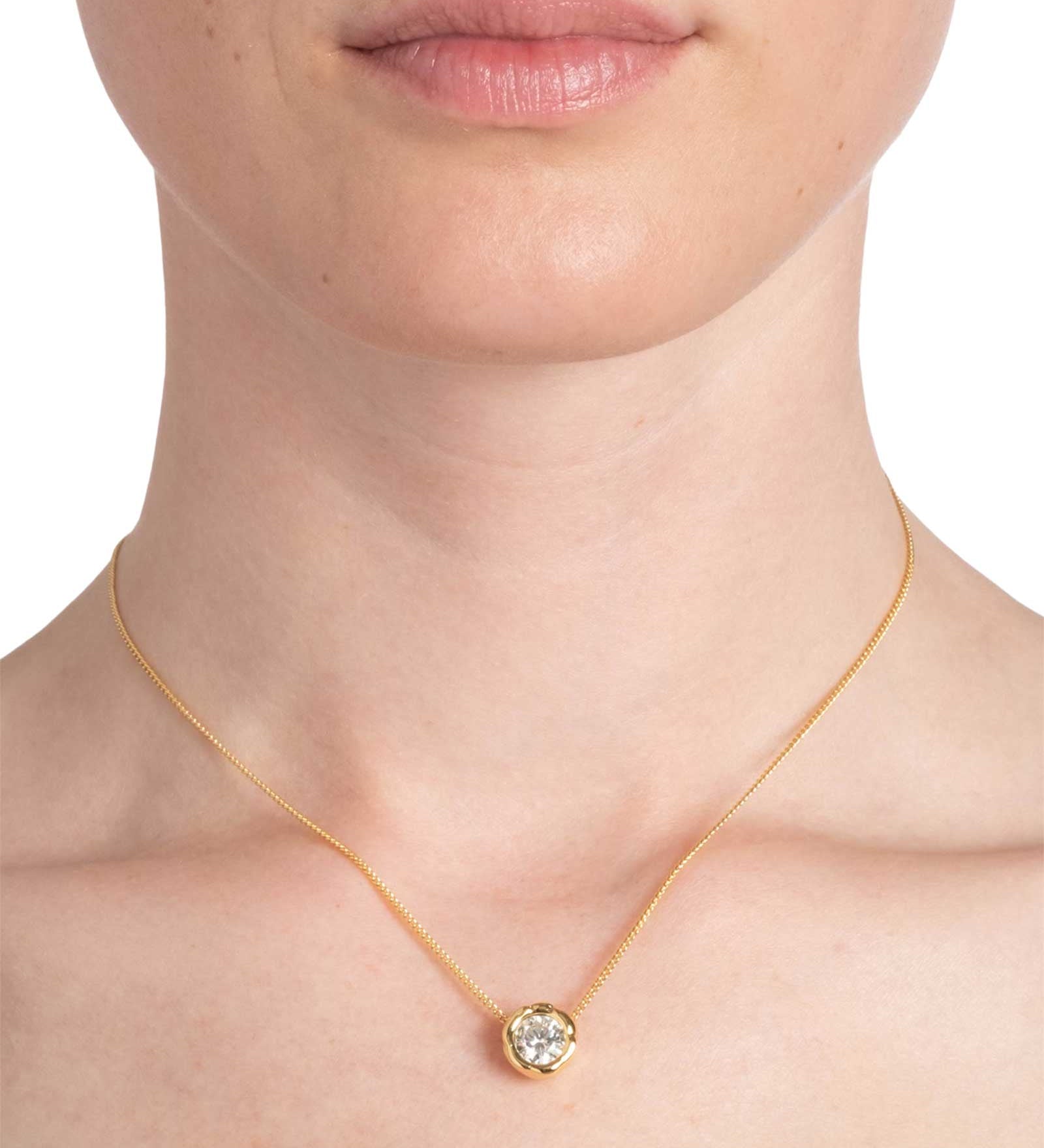 Asterales Gold Molten CZ Solitaire Necklace 14k Gold Plated, Crystal