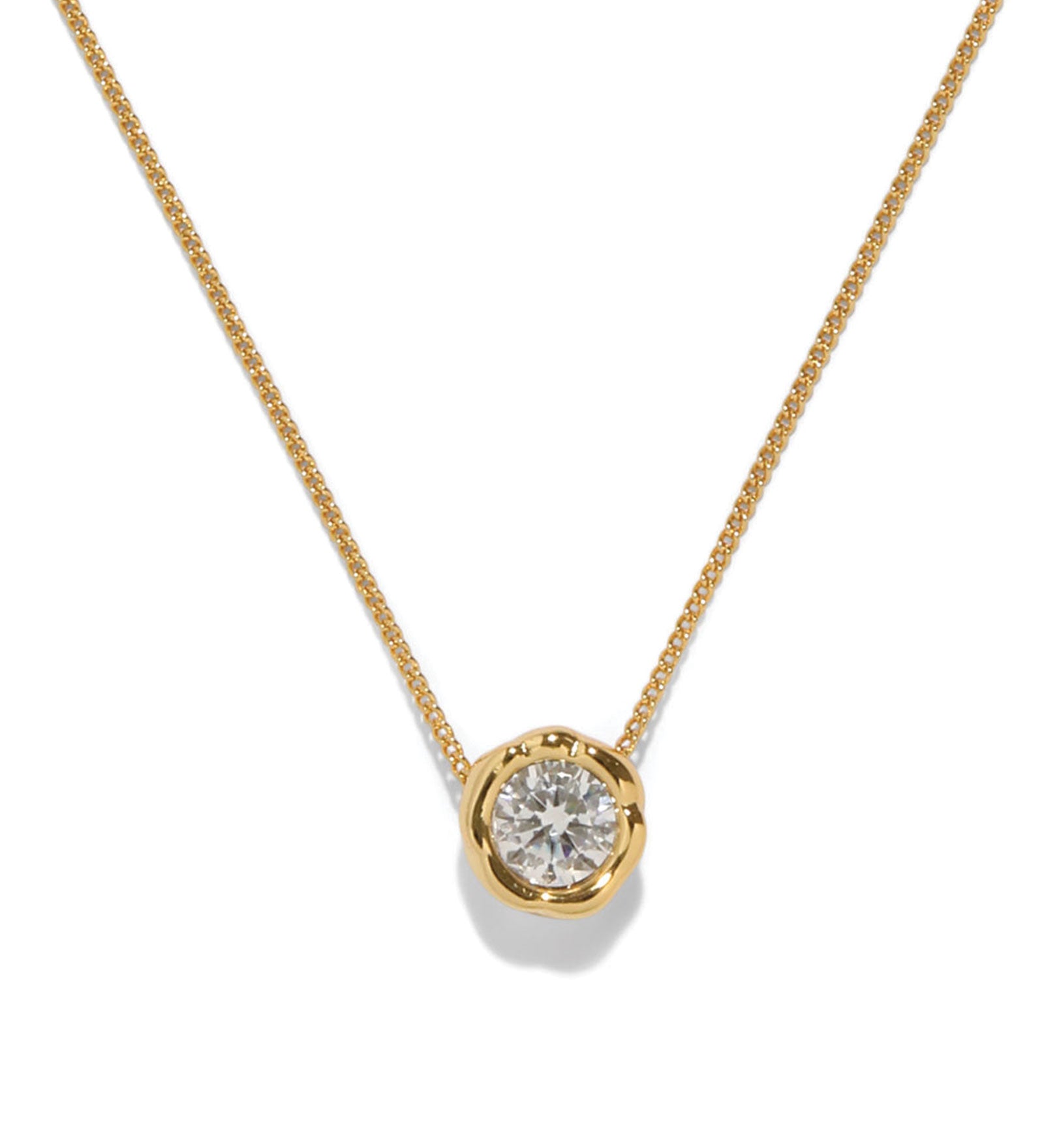 Asterales Gold Molten CZ Solitaire Necklace 14k Gold Plated, Crystal