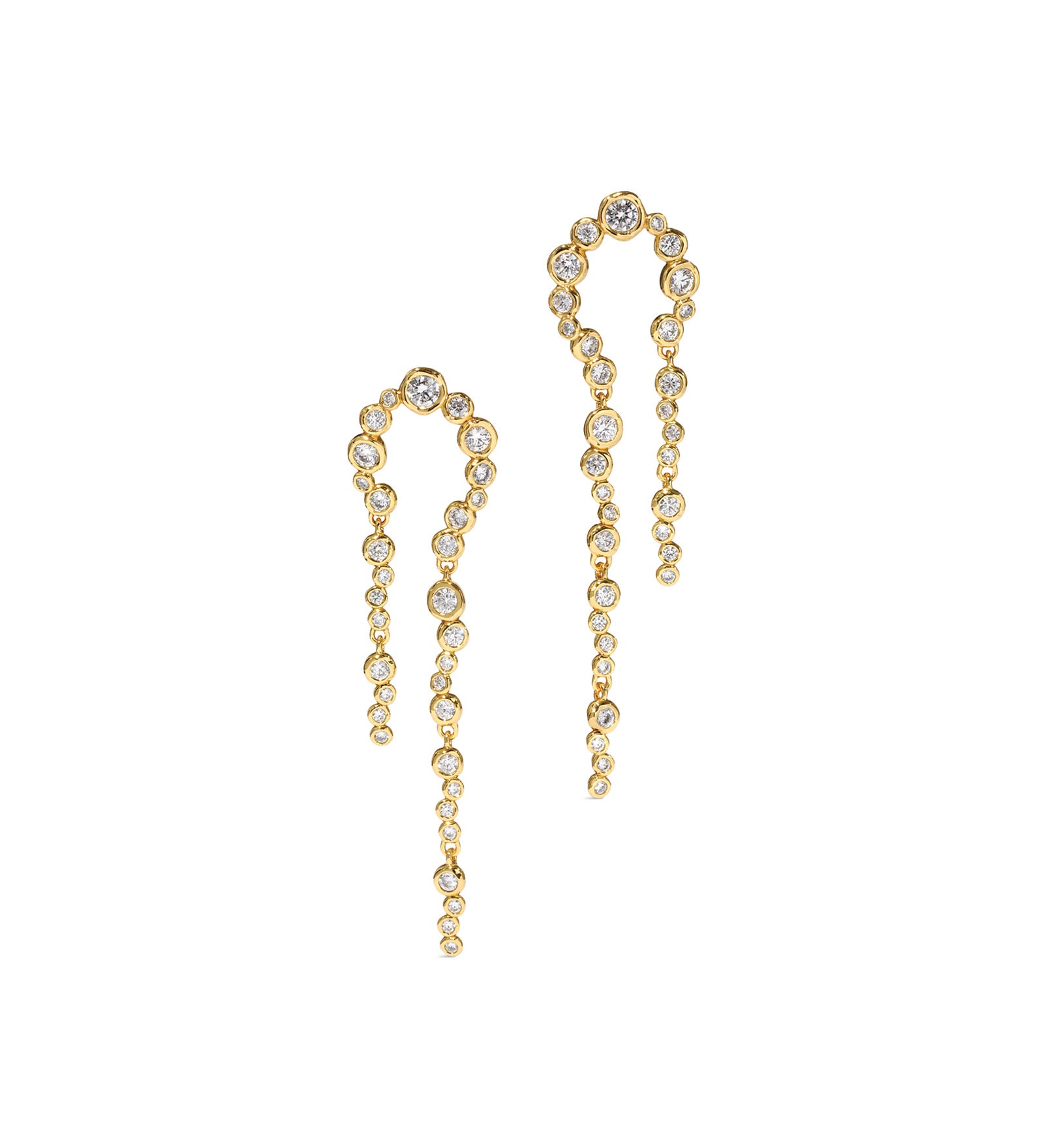 Asterales Gold CZ
Arched Long Earrings 14k Gold Plated, Cubic Zirconia