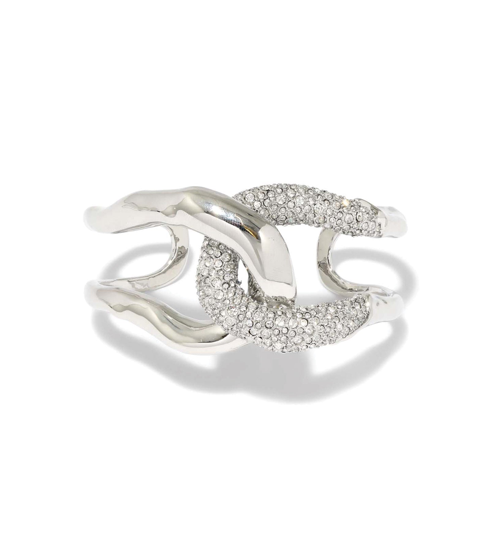 Solanales Crystal Interlocked Cuff Bracelet Rhodium Tone Plated, Crystal
