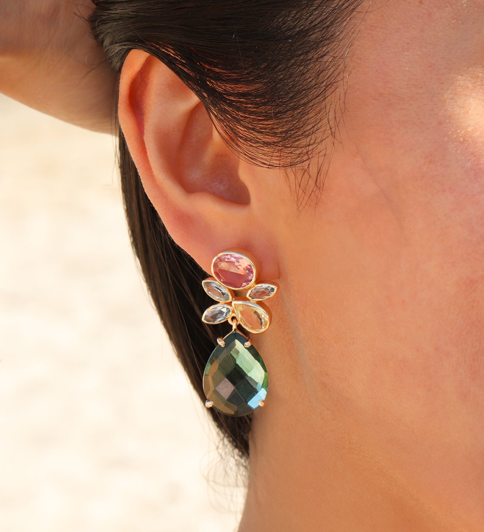 Atelier Mon-Majini Pink Drops-Earrings-14k Gold Plated, Pink Amethyst Hydro Quartz-Blue Ruby Jewellery-Vancouver Canada