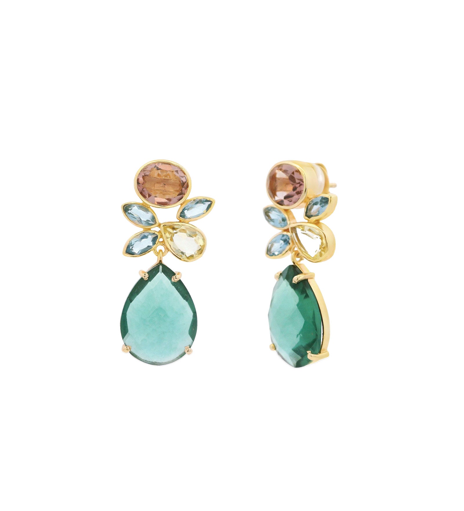 Atelier Mon-Majini Pink Drops-Earrings-14k Gold Plated, Pink Amethyst Hydro Quartz-Blue Ruby Jewellery-Vancouver Canada