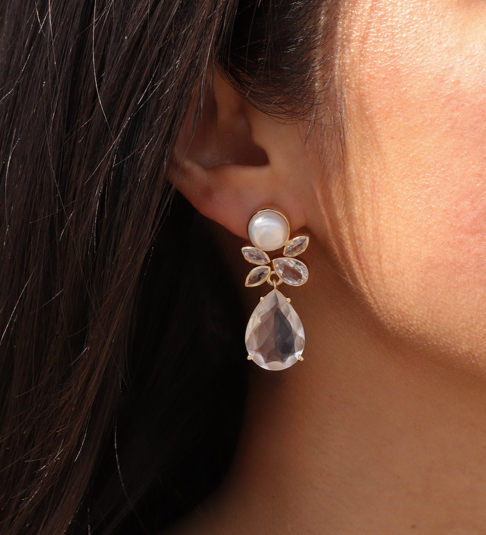 Atelier Mon-Majini Pearl Drops-Earrings-14k Gold Plated, White Pearl-Blue Ruby Jewellery-Vancouver Canada