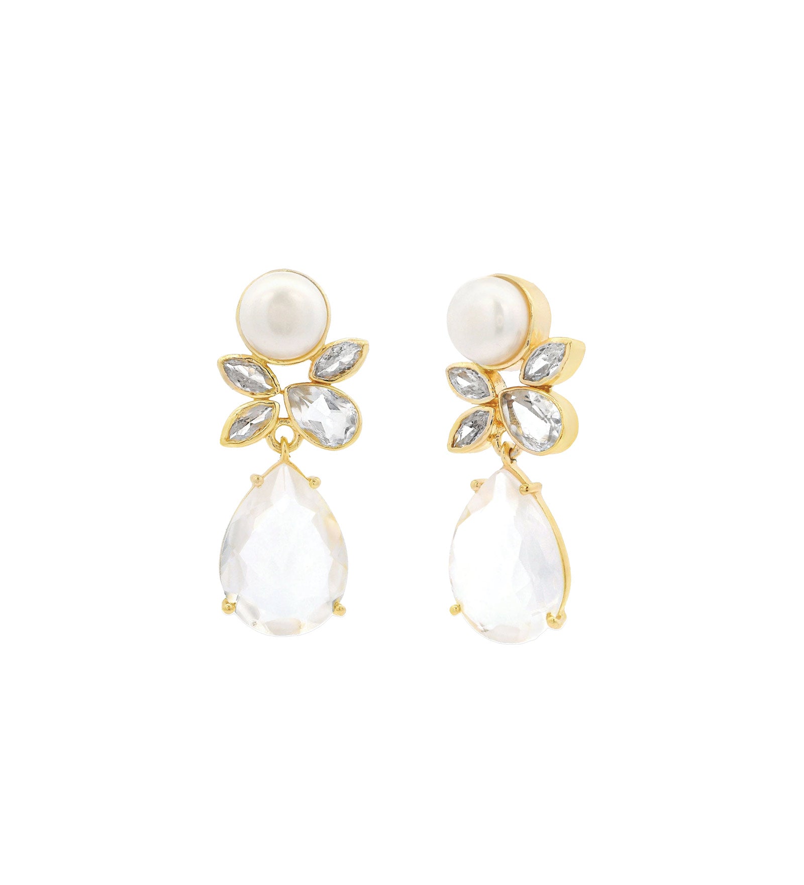 Atelier Mon-Majini Pearl Drops-Earrings-14k Gold Plated, White Pearl-Blue Ruby Jewellery-Vancouver Canada