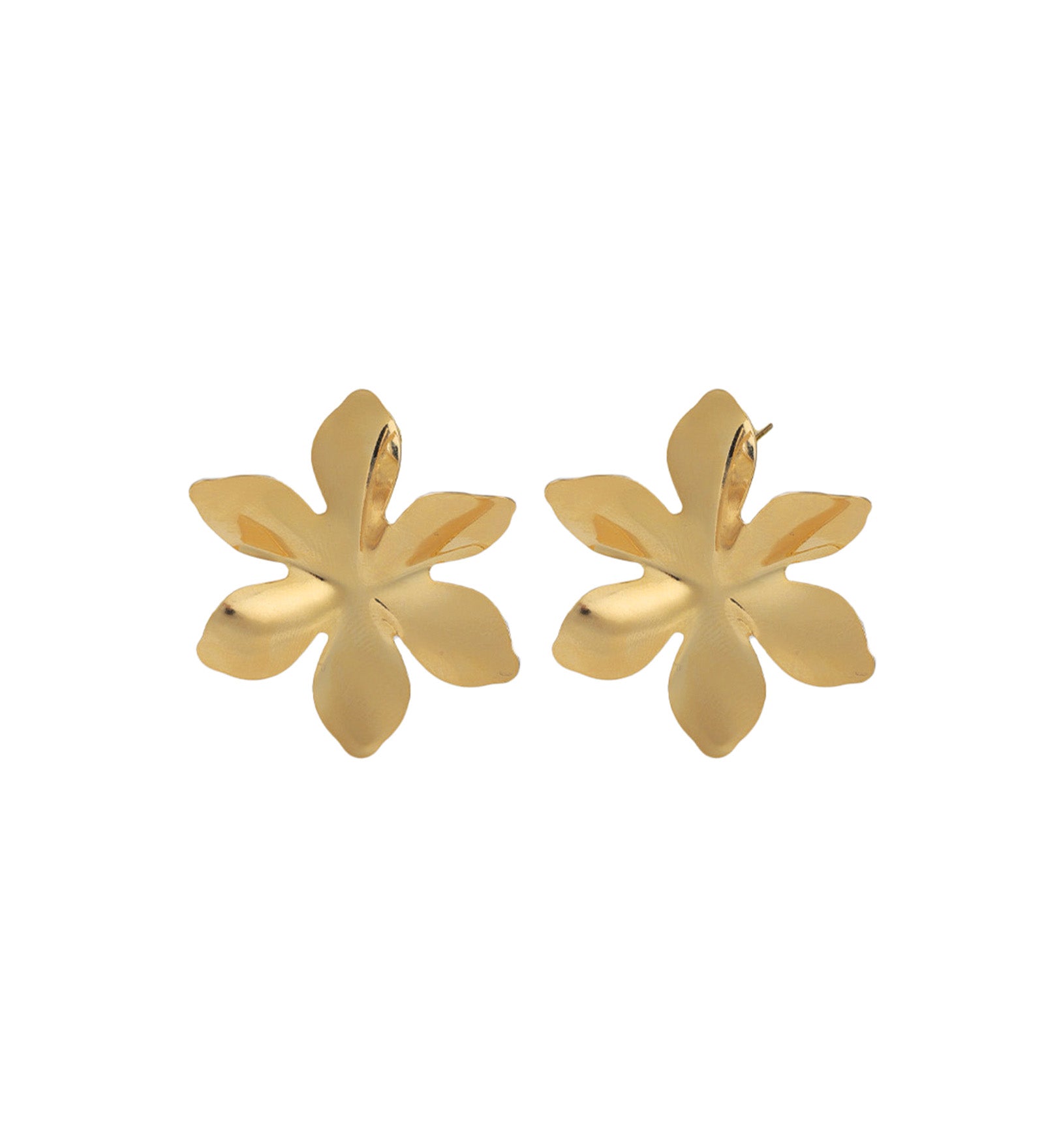 Baseline-6 Petal Wavy Flower Studs-Earrings-18k Gold Plated-Blue Ruby Jewellery-Vancouver Canada