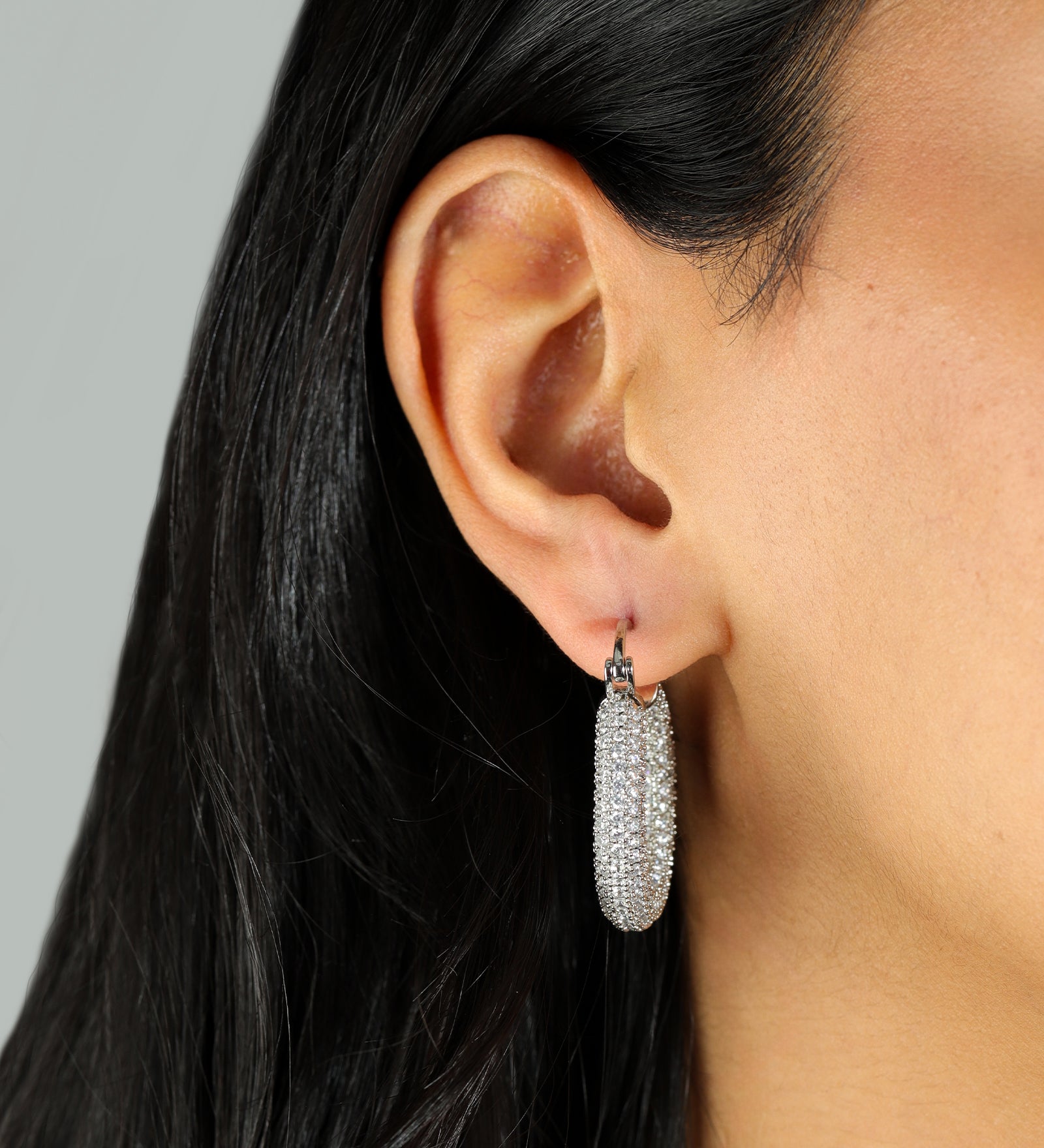 Pavé Hoops | 29mm Rhodium Plated, Cubic Zirconia