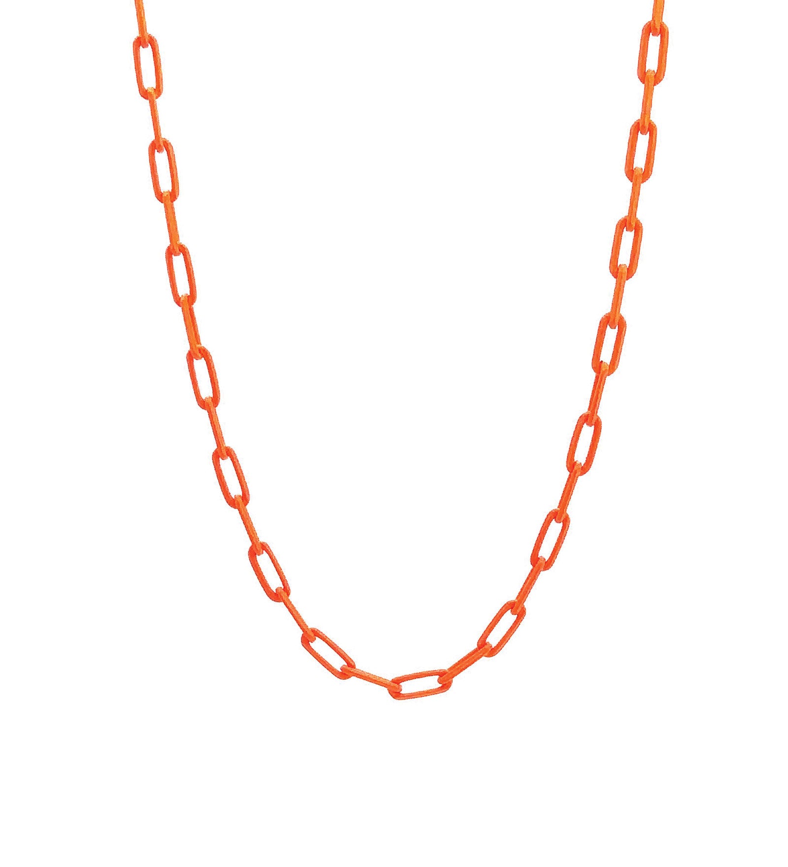 Paperclip Enamel Necklace 18k Gold Plated, Orange Enamel