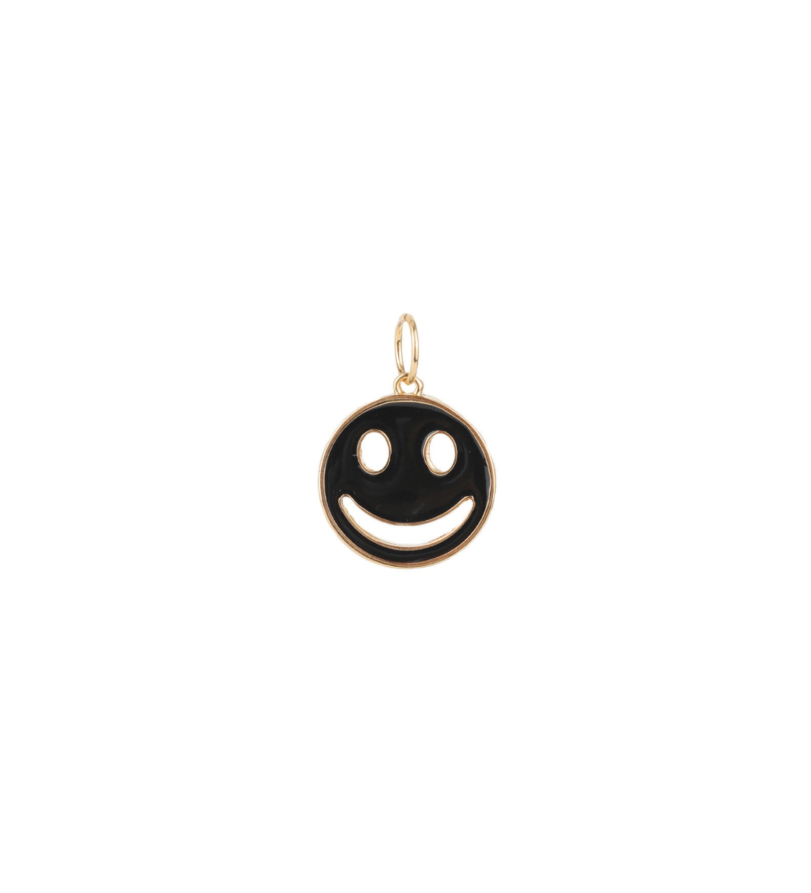Baseline-Round Smiley Face Enamel Charm-Necklaces-18k Gold Plated, Black Enamel-Blue Ruby Jewellery-Vancouver Canada