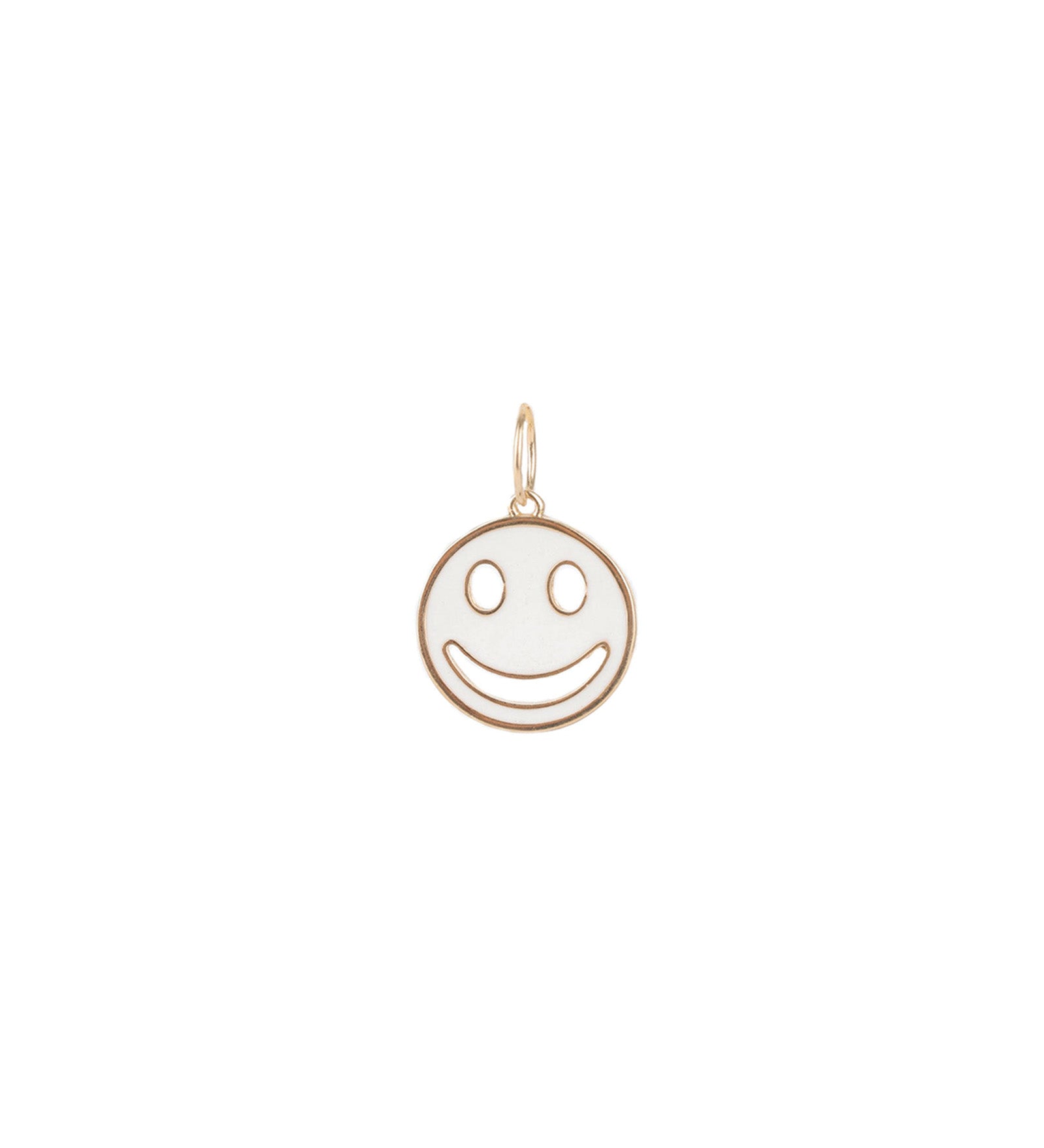 Baseline-Round Smiley Face Enamel Charm-Necklaces-18k Gold Plated, White Enamel-Blue Ruby Jewellery-Vancouver Canada