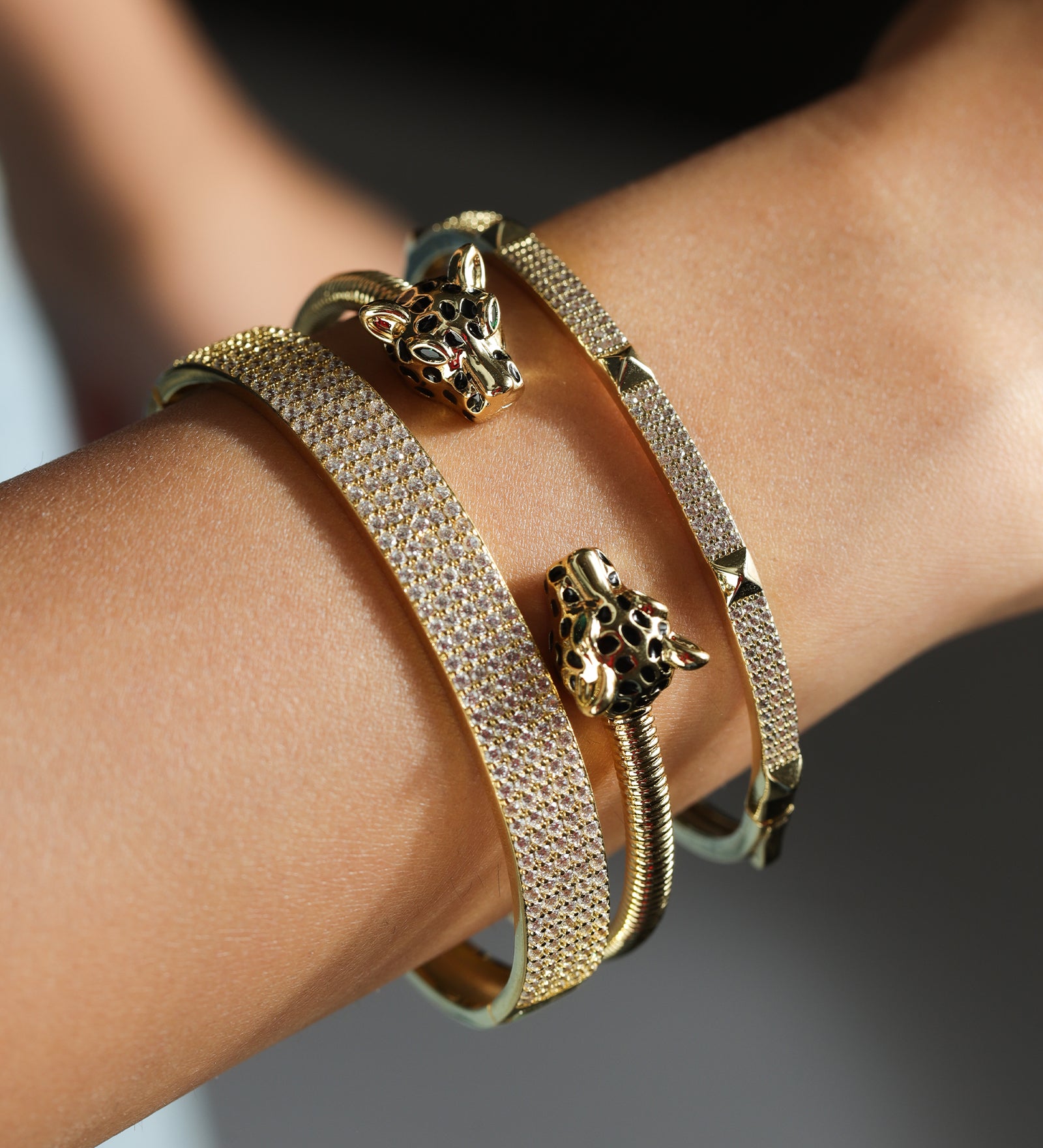 Half Pavé CZ Bangle 18k Gold Plated, Cubic Zirconia