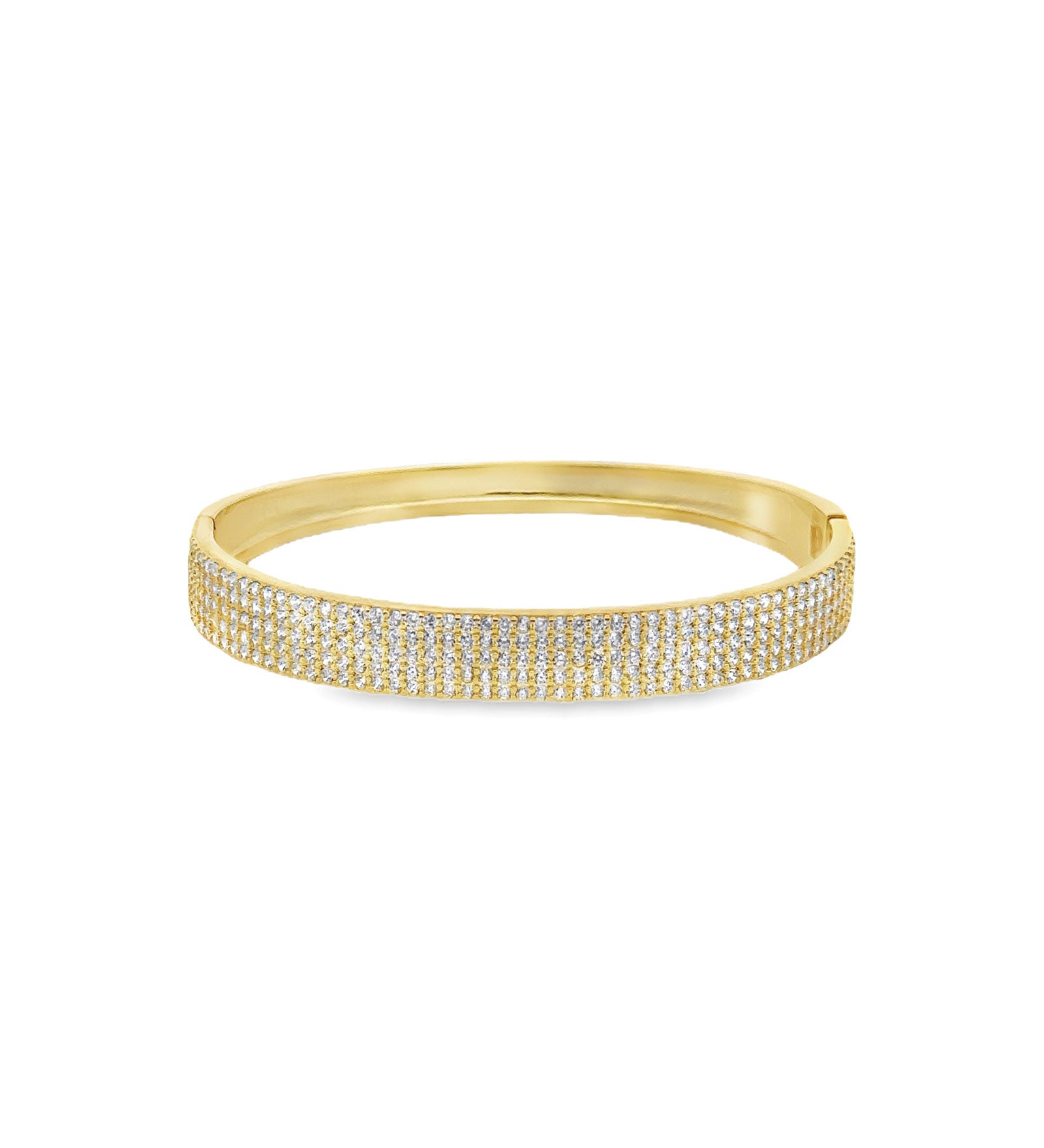 Half Pavé CZ Bangle 18k Gold Plated, Cubic Zirconia