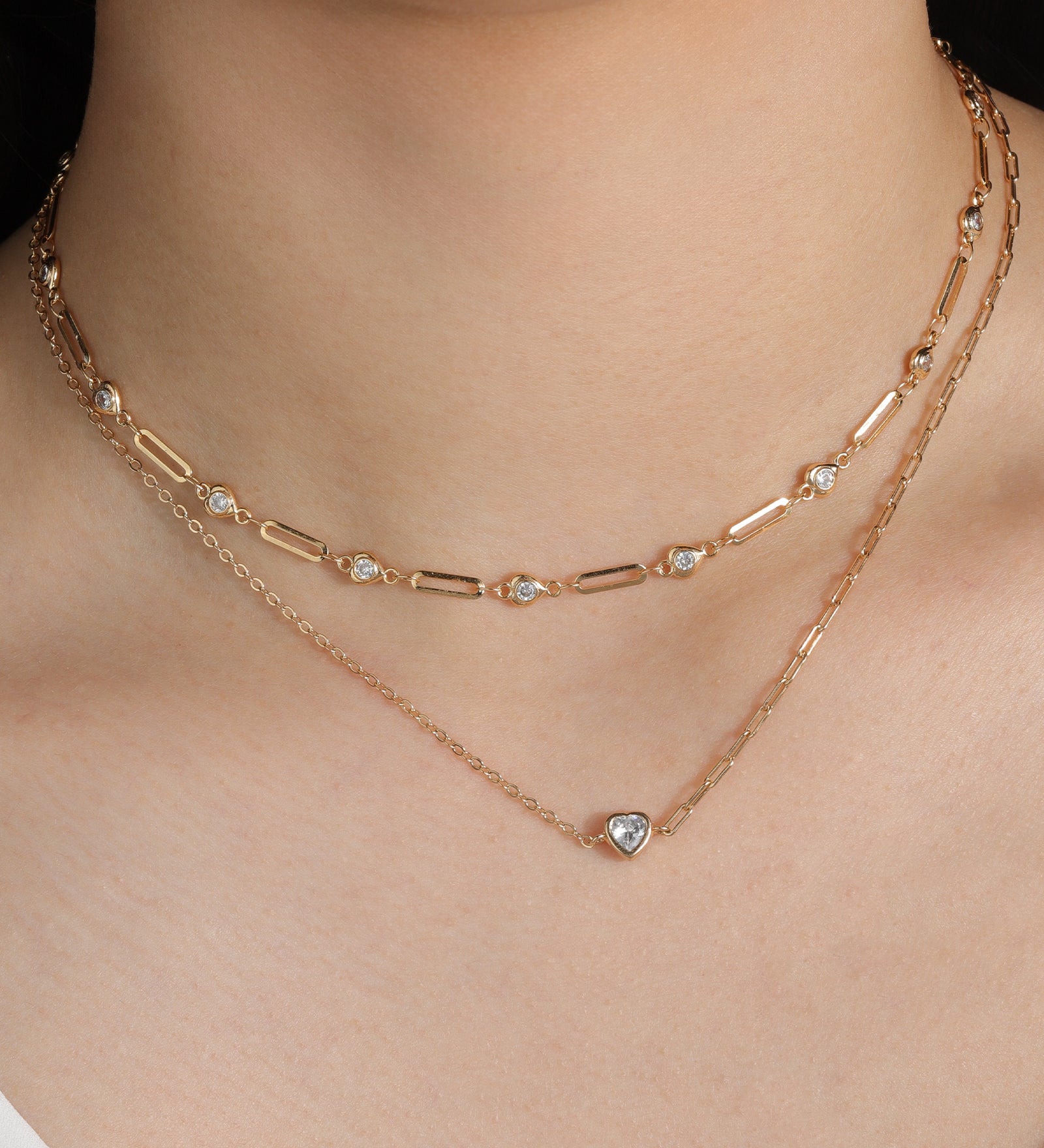 Baseline-Heart CZ Paperclip Necklace-Necklaces-Blue Ruby Jewellery-Vancouver Canada