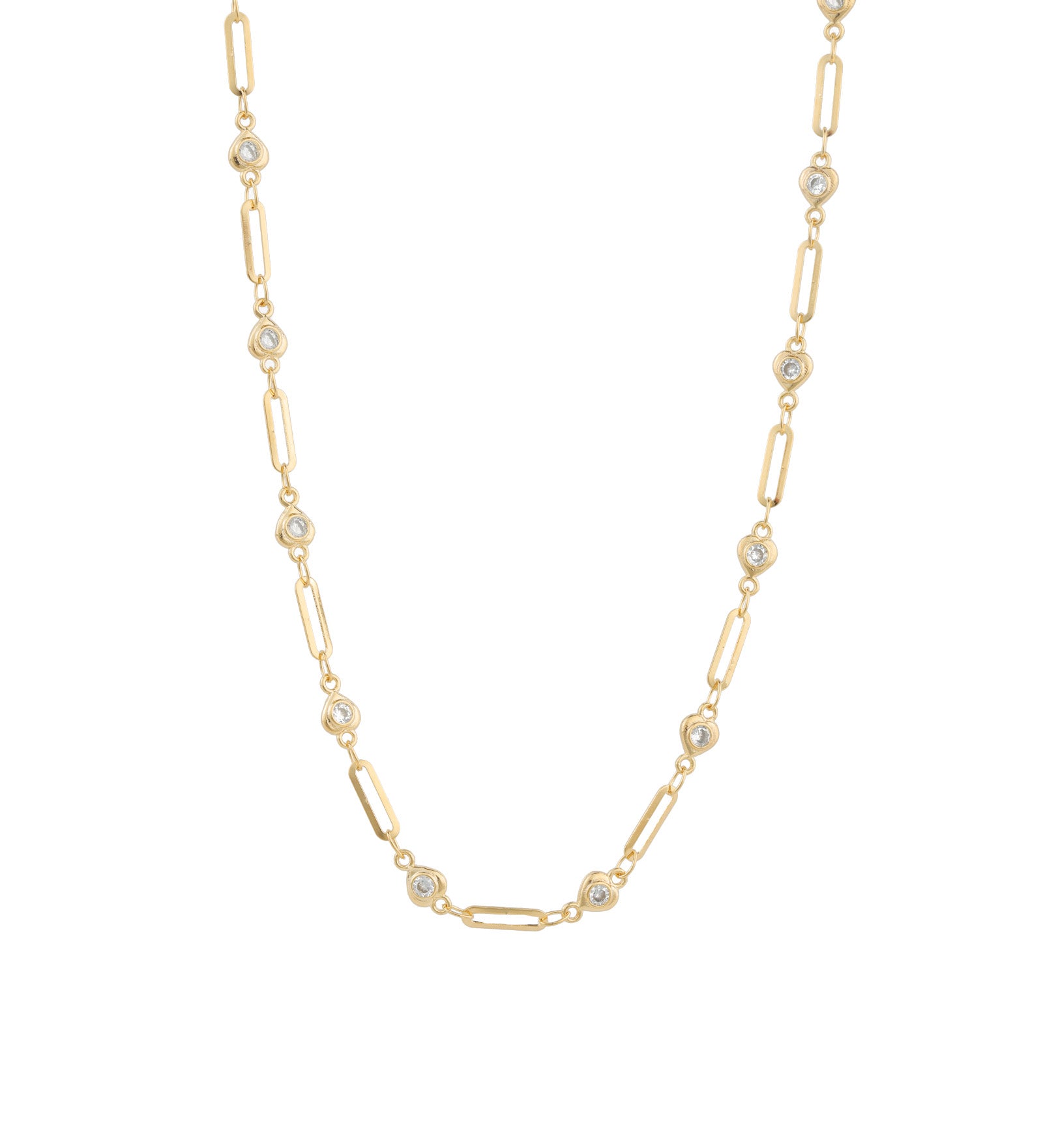 Heart CZ Paperclip Necklace 18k Gold Plated, Cubic Zirconia