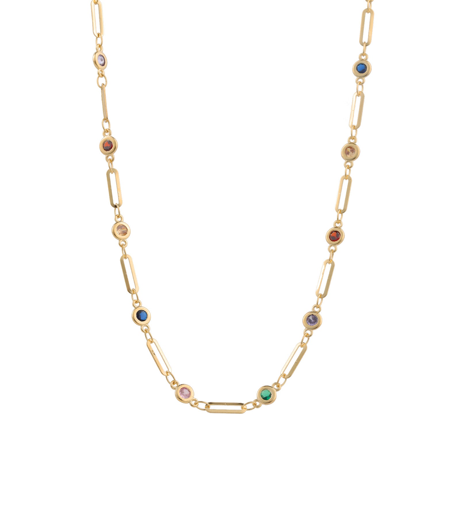 Paperclip Mix CZ Necklace 18k Gold Plated, Cubic Zirconia