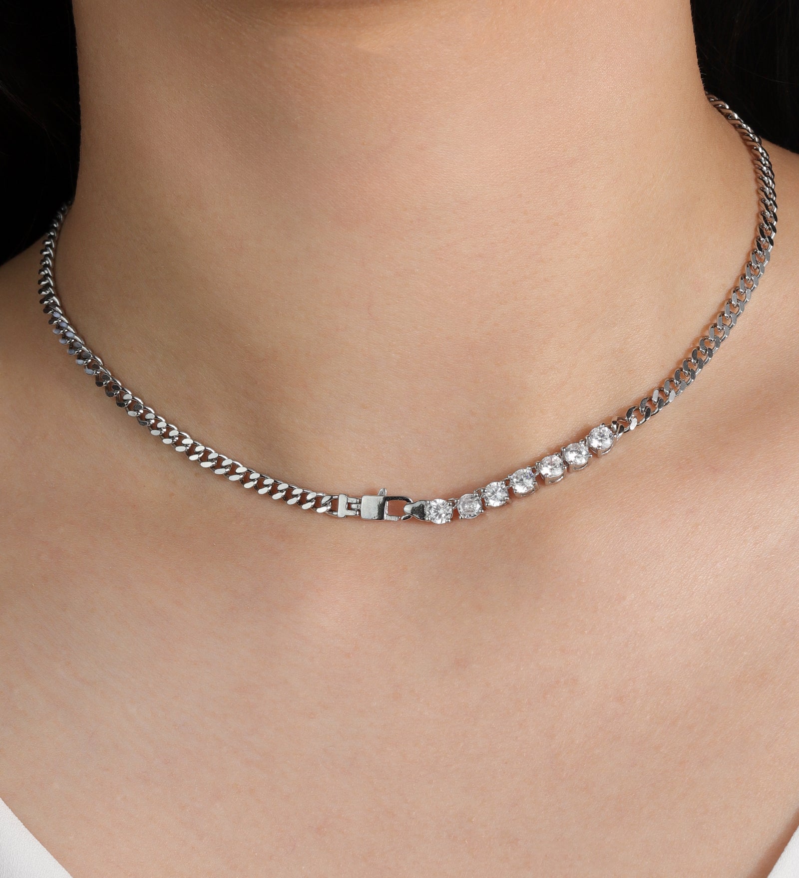 Baseline-Cuban Link 7 CZ Necklace | 4mm-Necklaces-Blue Ruby Jewellery-Vancouver Canada