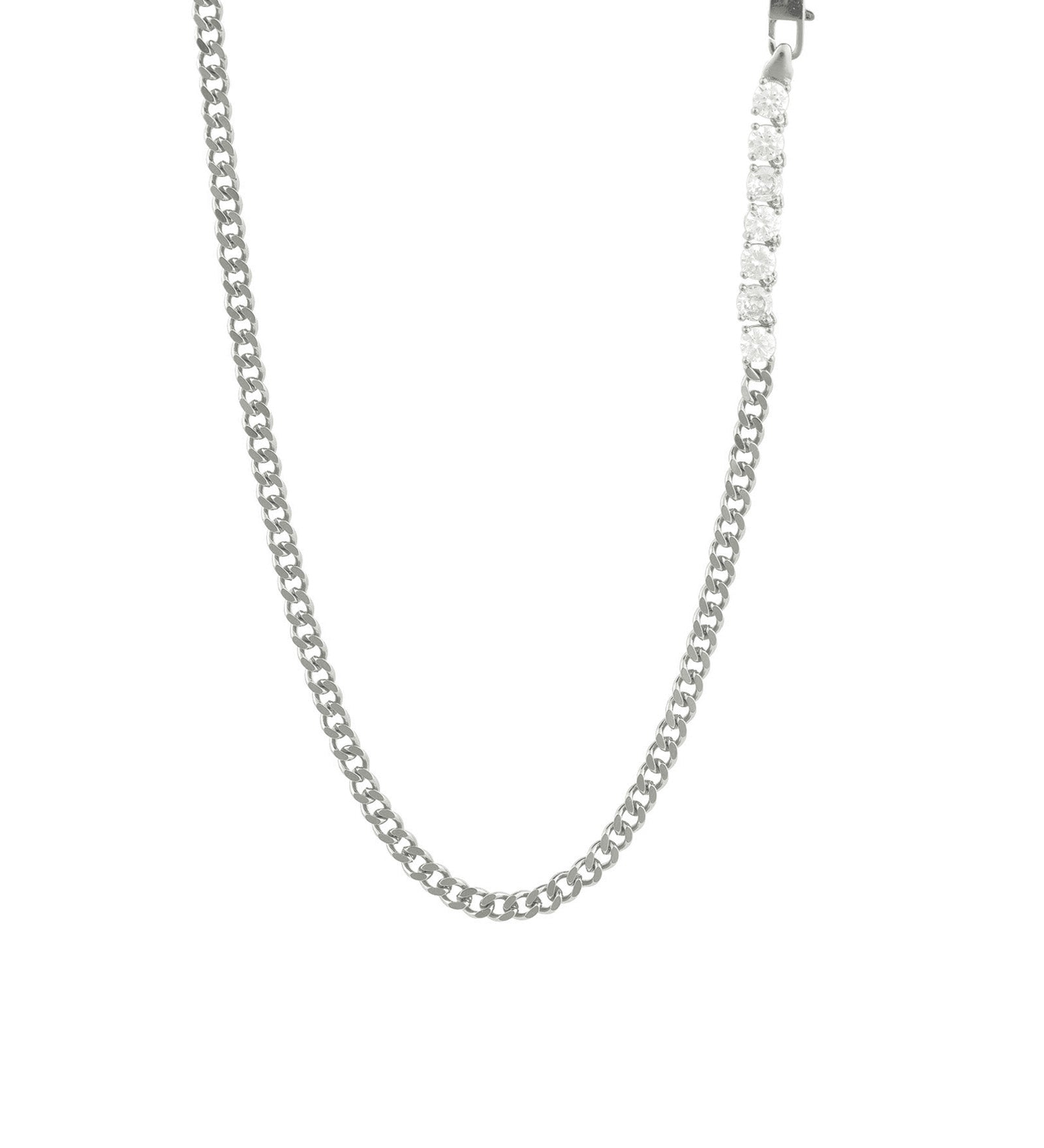 Baseline-Cuban Link 7 CZ Necklace | 4mm-Necklaces-Rhodium Plated, Cubic Zirconia-Blue Ruby Jewellery-Vancouver Canada