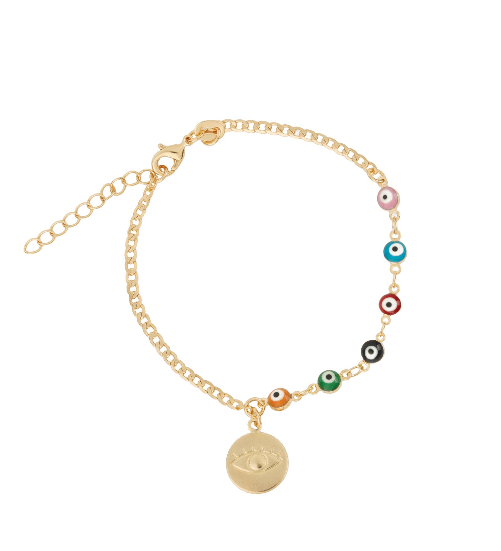 Baseline-Evil Eye Chain Charm Bracelet-Bracelets-18k Gold Plated, Enamel-Blue Ruby Jewellery-Vancouver Canada