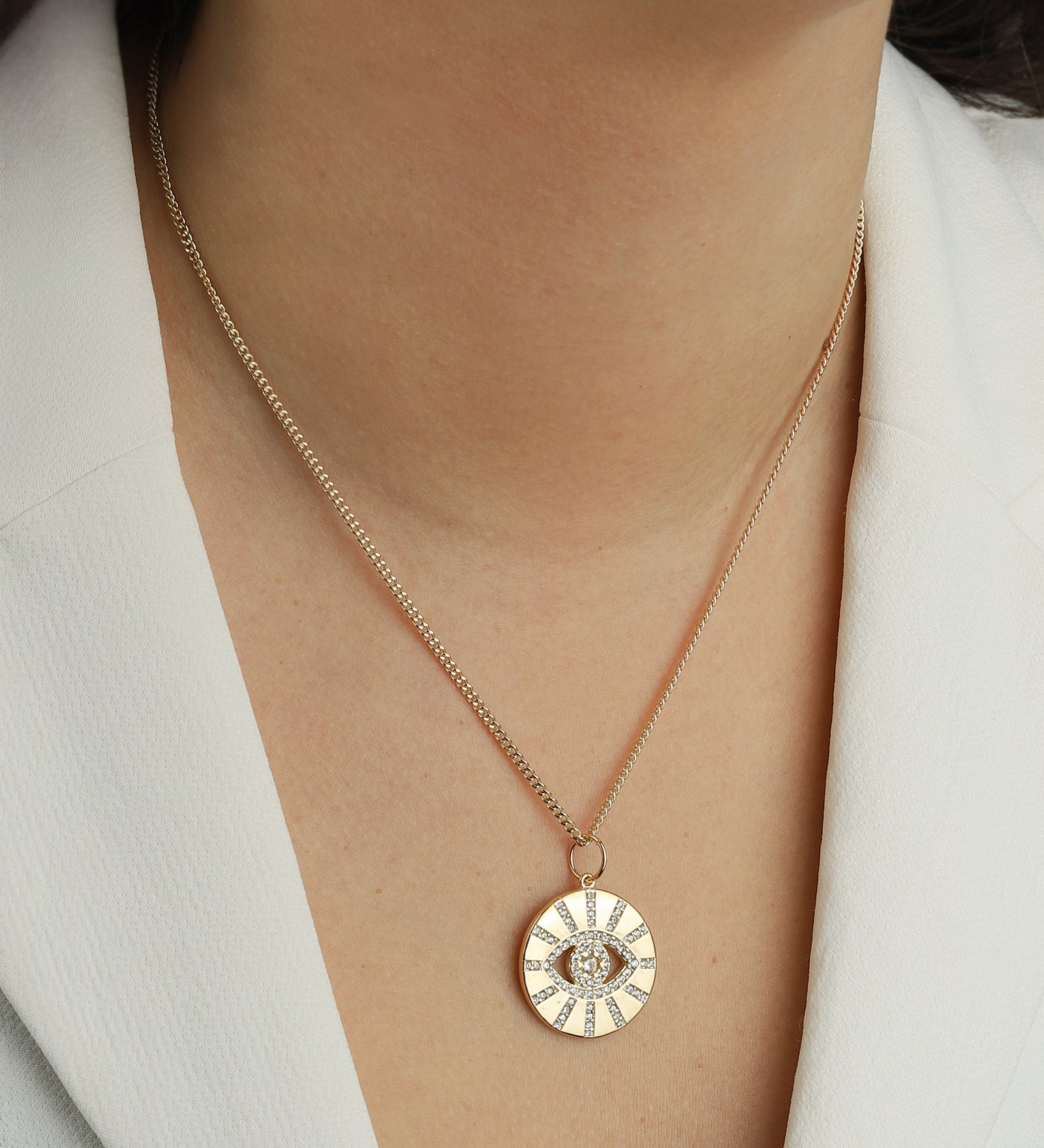 Baseline-Evil Eye Pavé Charm-Necklaces-Blue Ruby Jewellery-Vancouver Canada