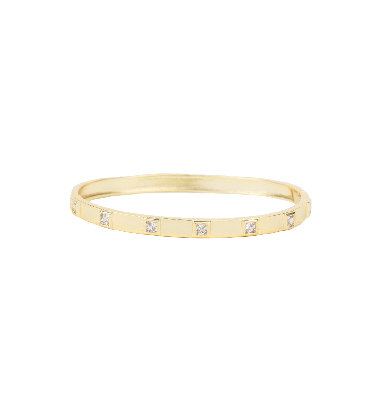Square CZ Hinge Bangle 18k Gold Plated, Cubic Zirconia