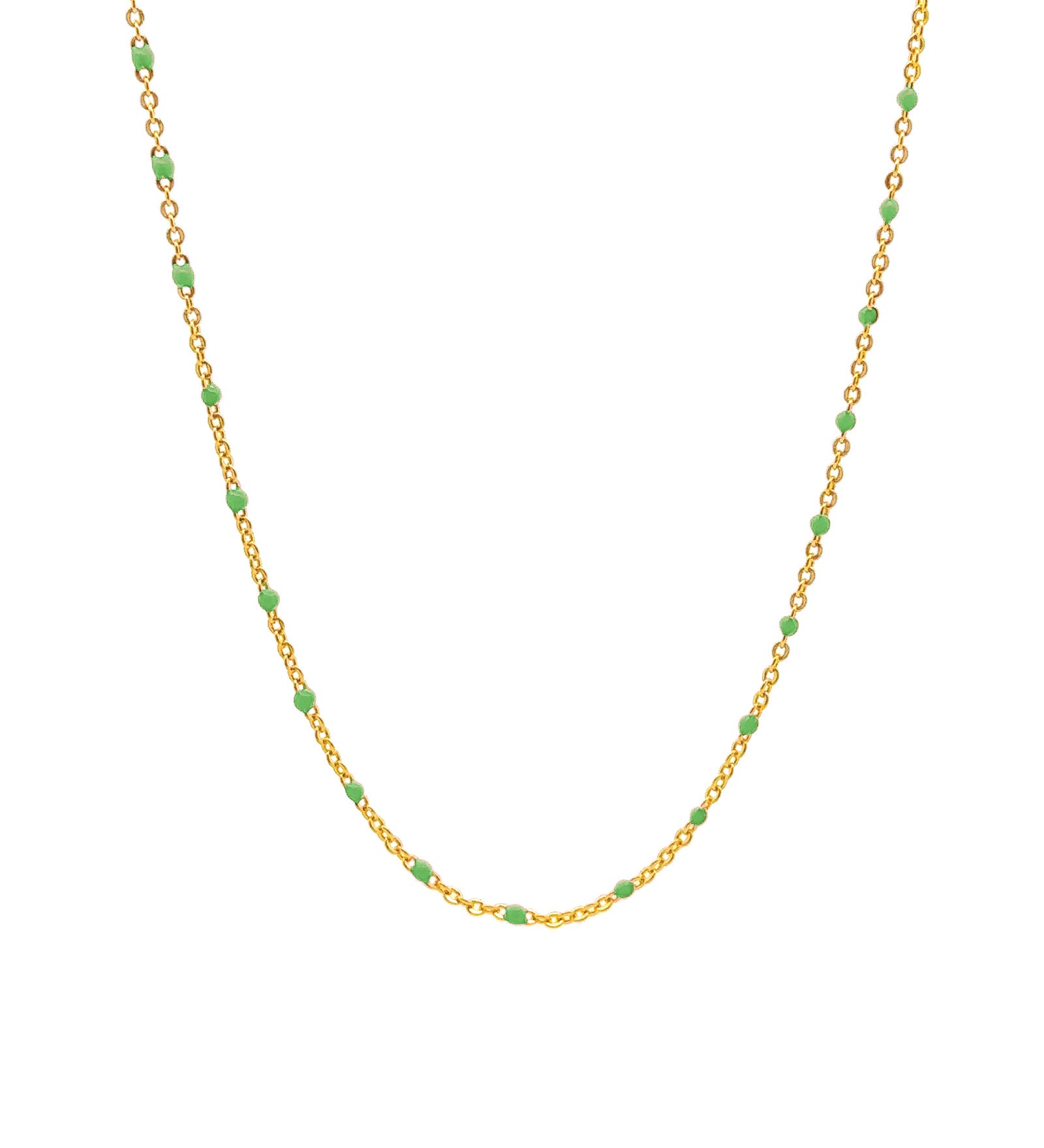 Enamel Chain Necklace 14k Gold Filled, Green Enamel